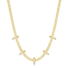 Gold Curb Chain Sparkle Point Necklace
