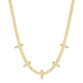 Gold Curb Chain Sparkle Point Necklace