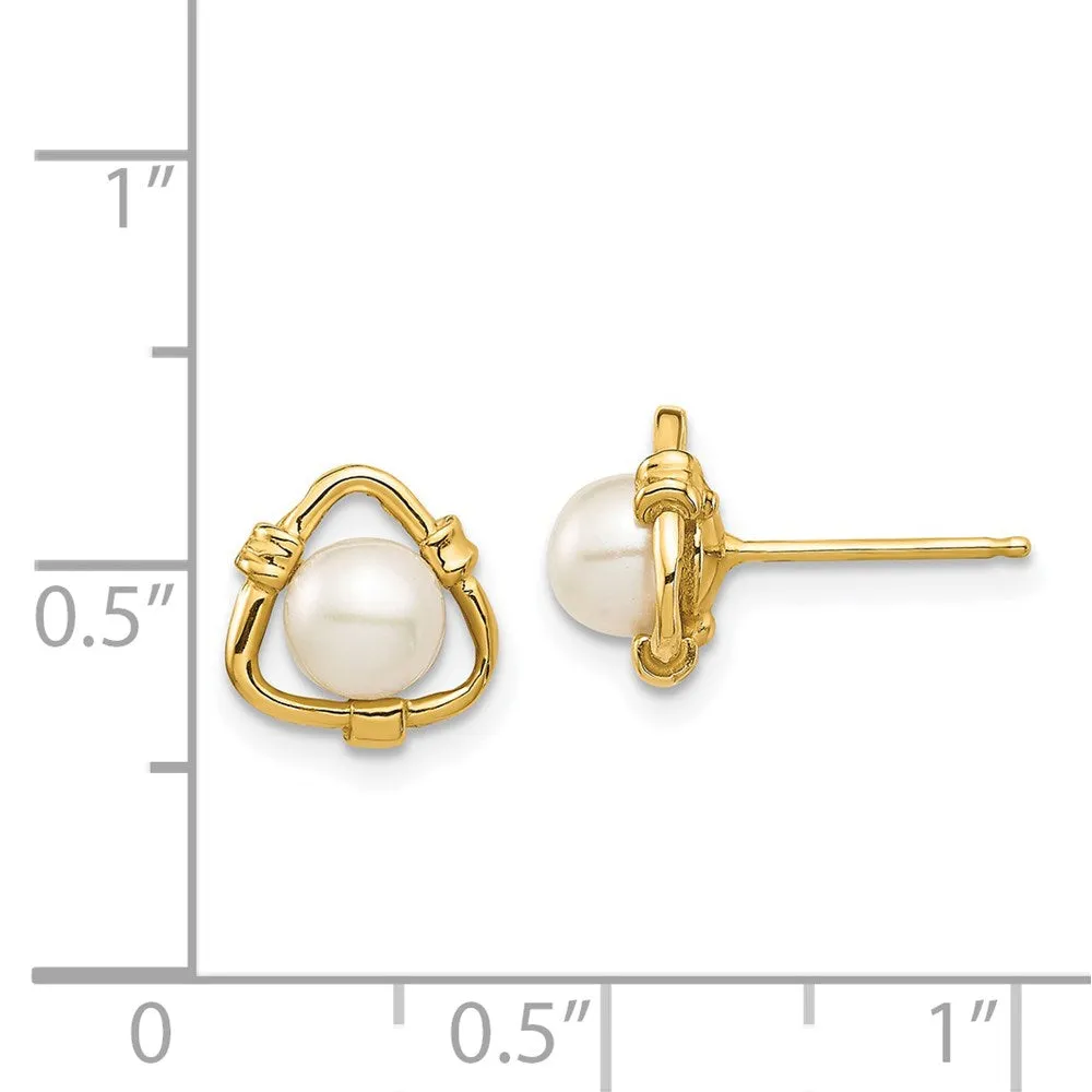 Gold Madi K 4-5mm White Button Freshwater Cultured Pearl Stud Earrings - Model SE2952