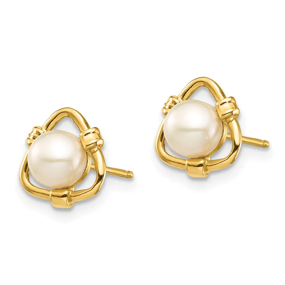 Gold Madi K 4-5mm White Button Freshwater Cultured Pearl Stud Earrings - Model SE2952