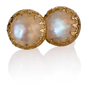 Gold Moonstone Earrings Studs, size 8mm