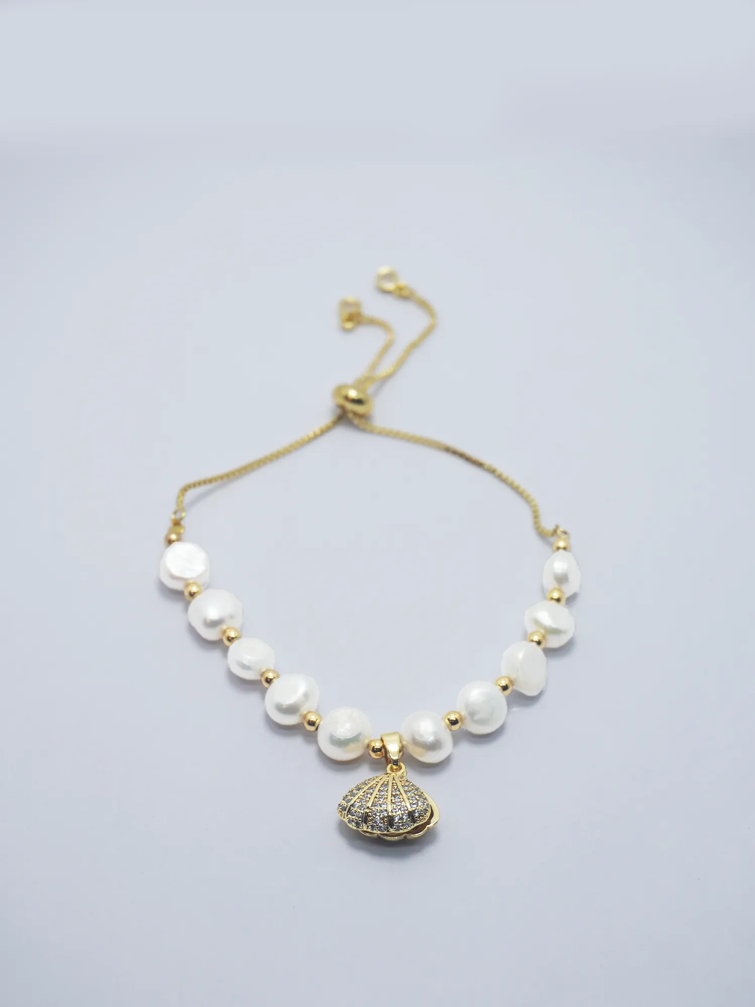 Gold-Plated Bracelet with White Faux Pearl and CZ Bracelet
