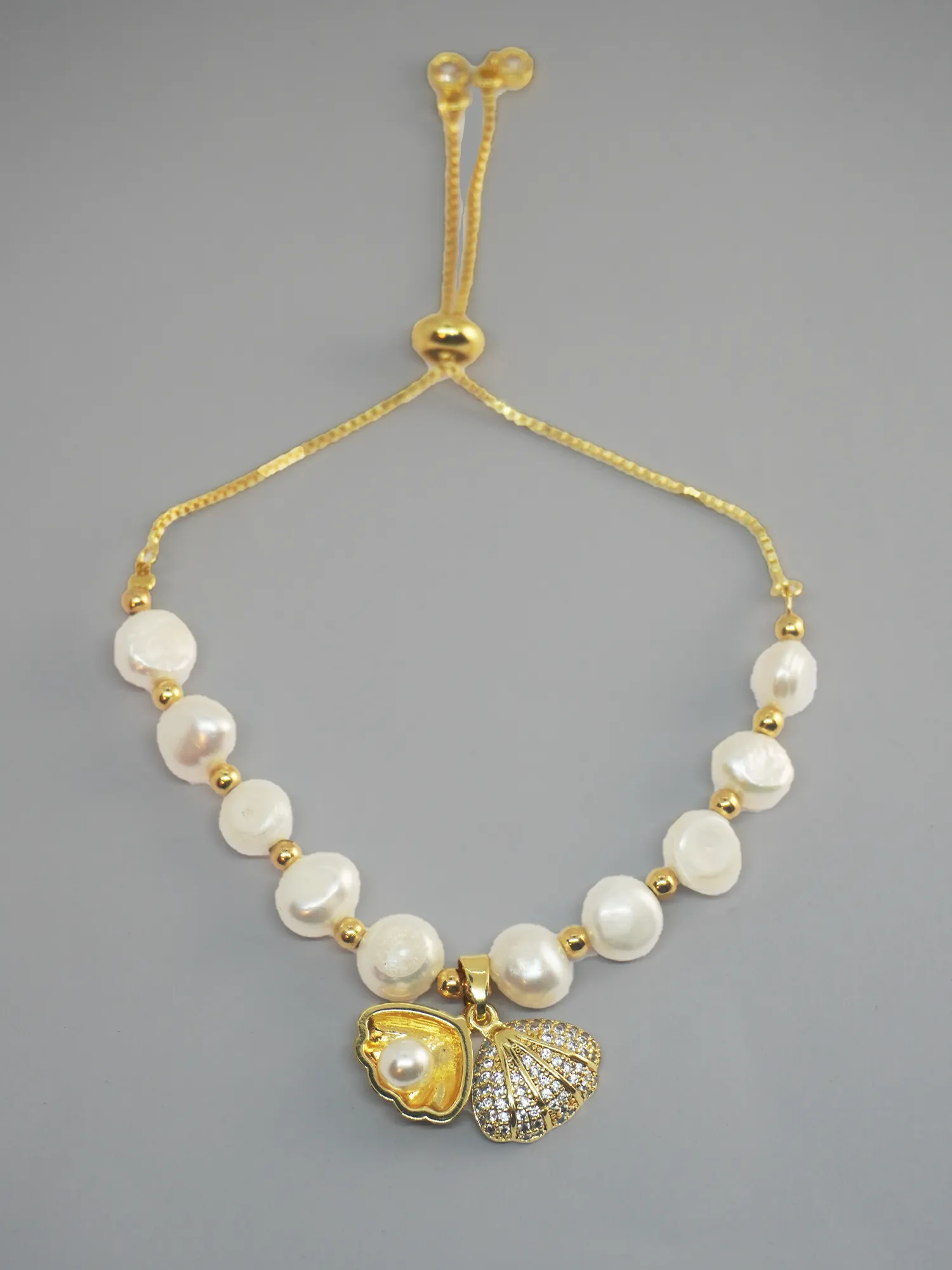 Gold-Plated Bracelet with White Faux Pearl and CZ Bracelet