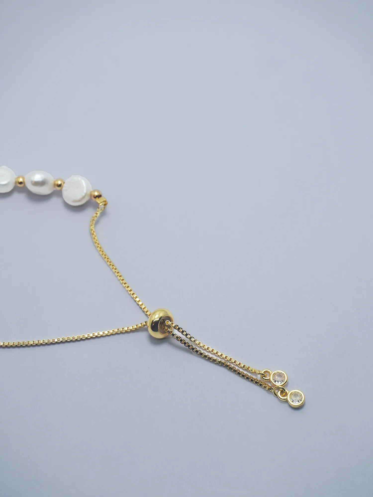Gold-Plated Bracelet with White Faux Pearl and CZ Bracelet