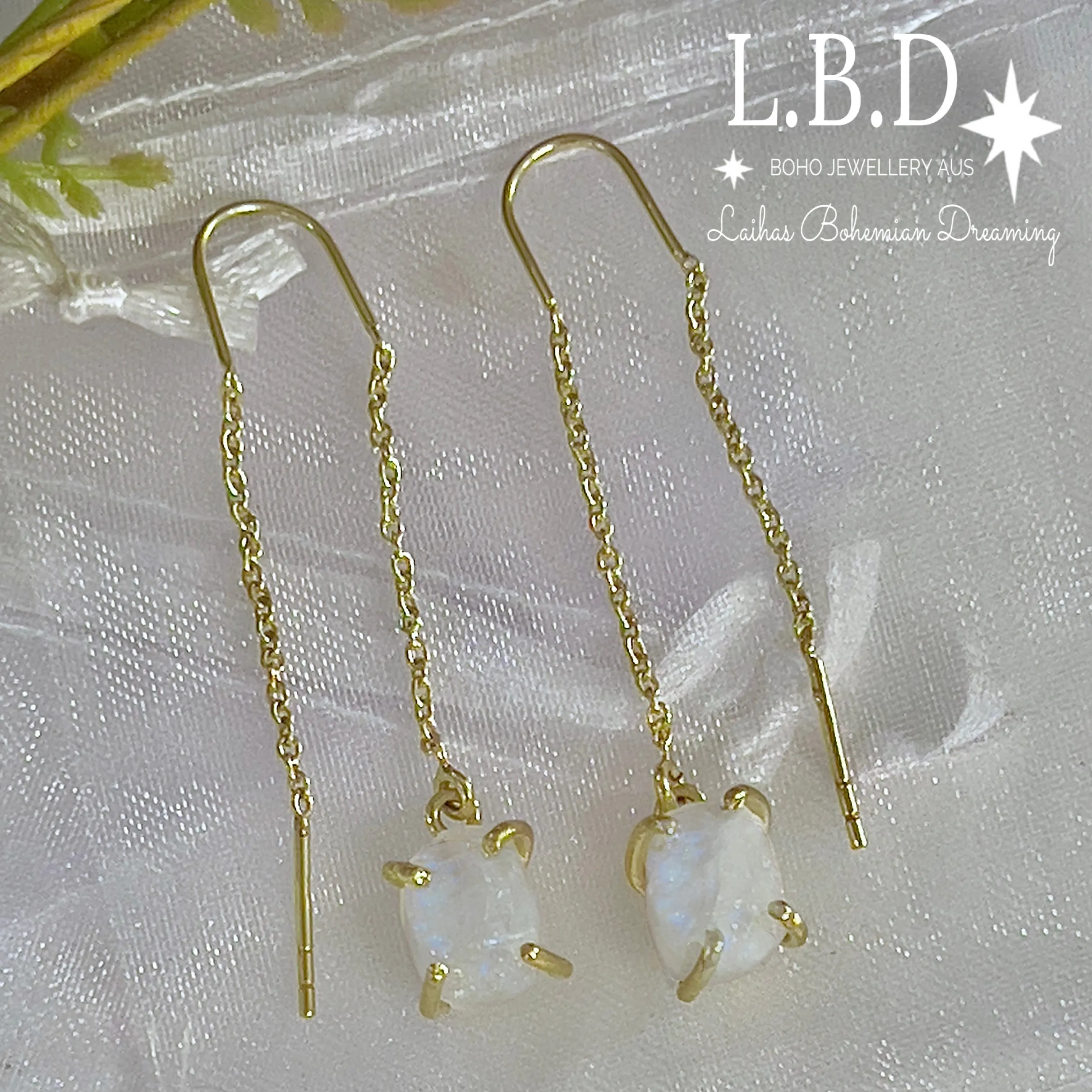 Gold Raw Moonstone Threader Earrings