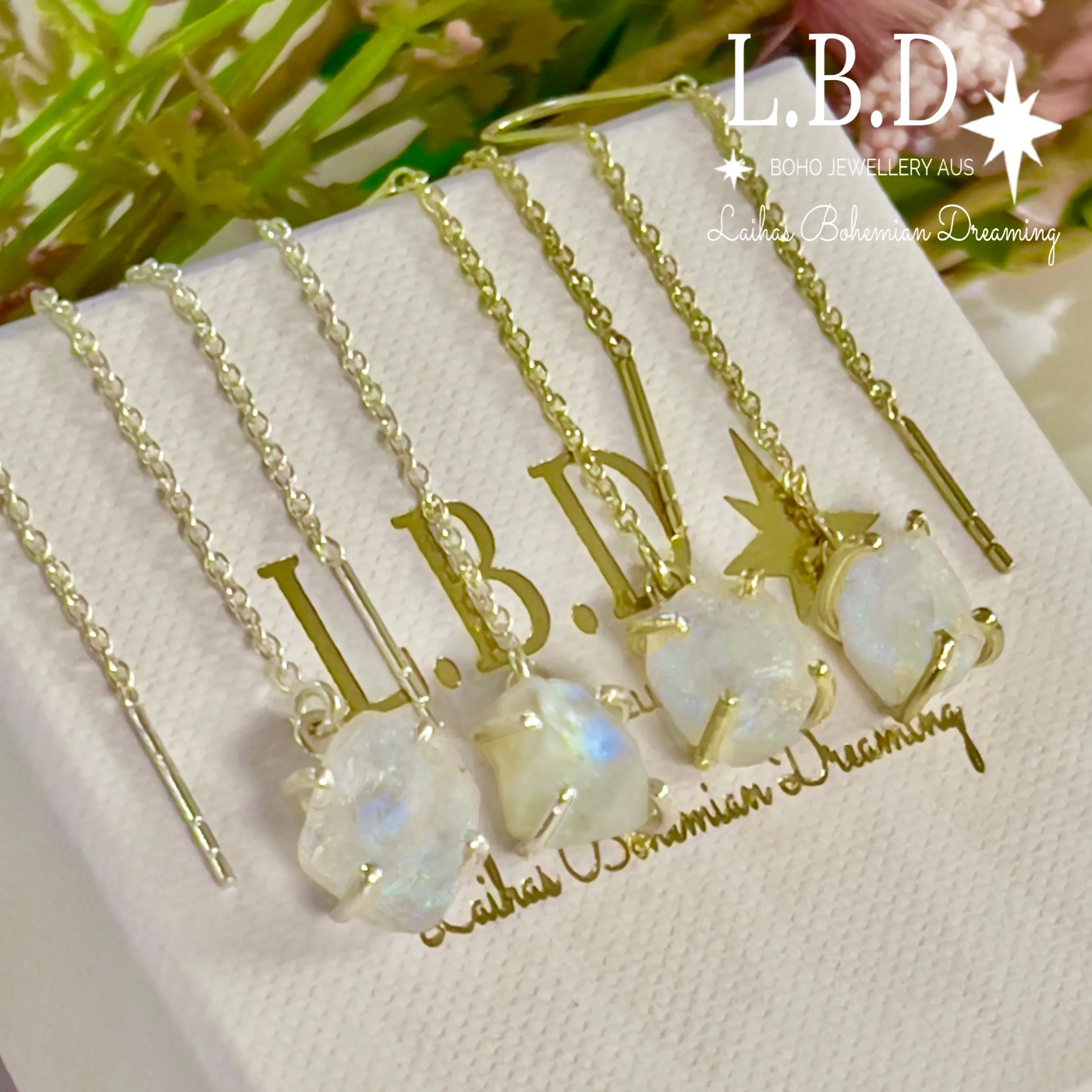 Gold Raw Moonstone Threader Earrings
