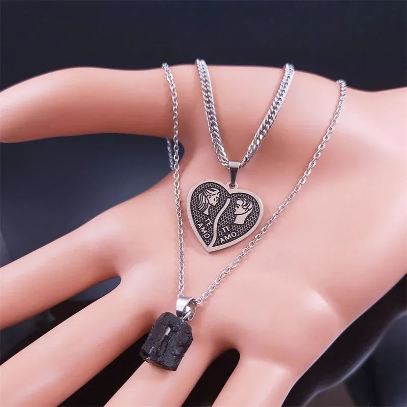 Gothic Skull Moth Stainless Steel Layered Necklace Women