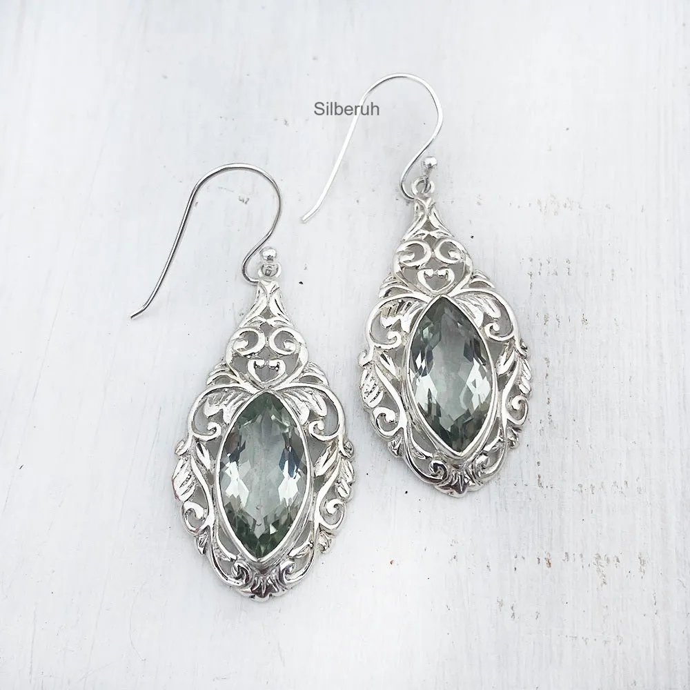 Green Amethyst Facetted Silver Earring