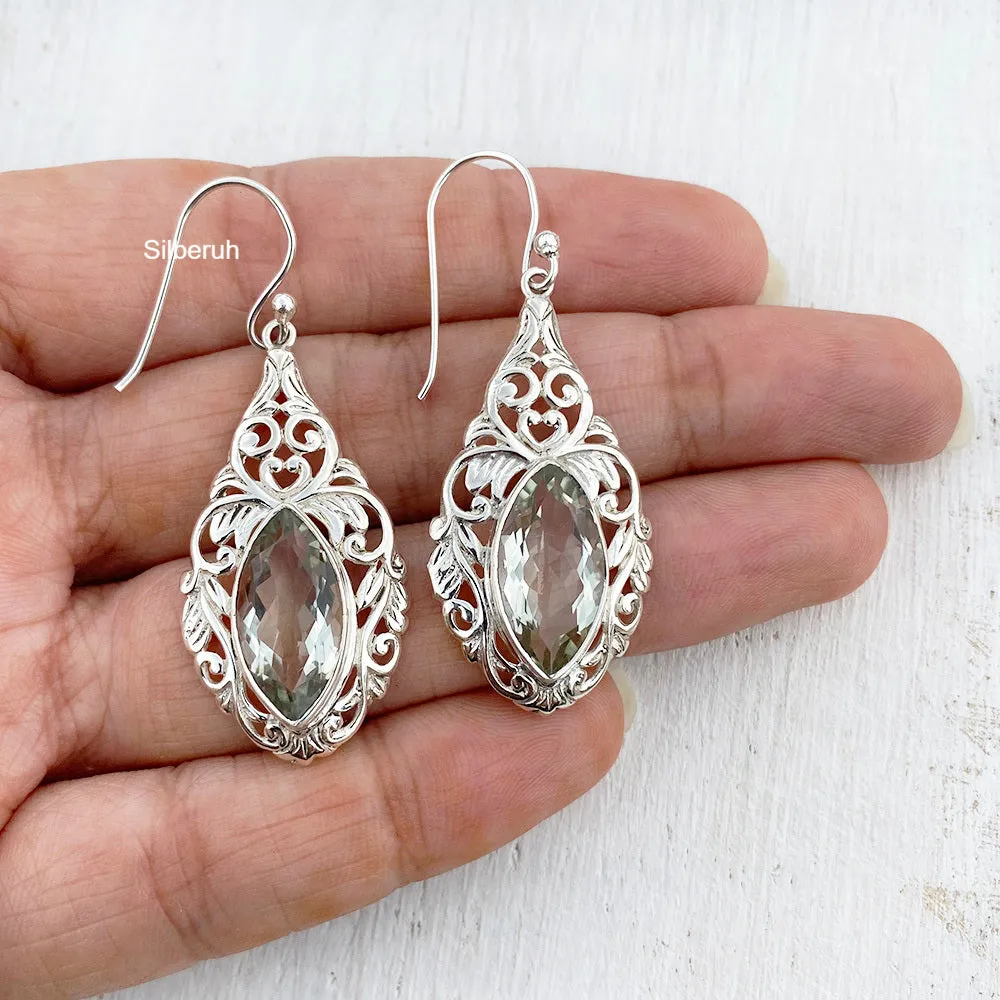 Green Amethyst Facetted Silver Earring