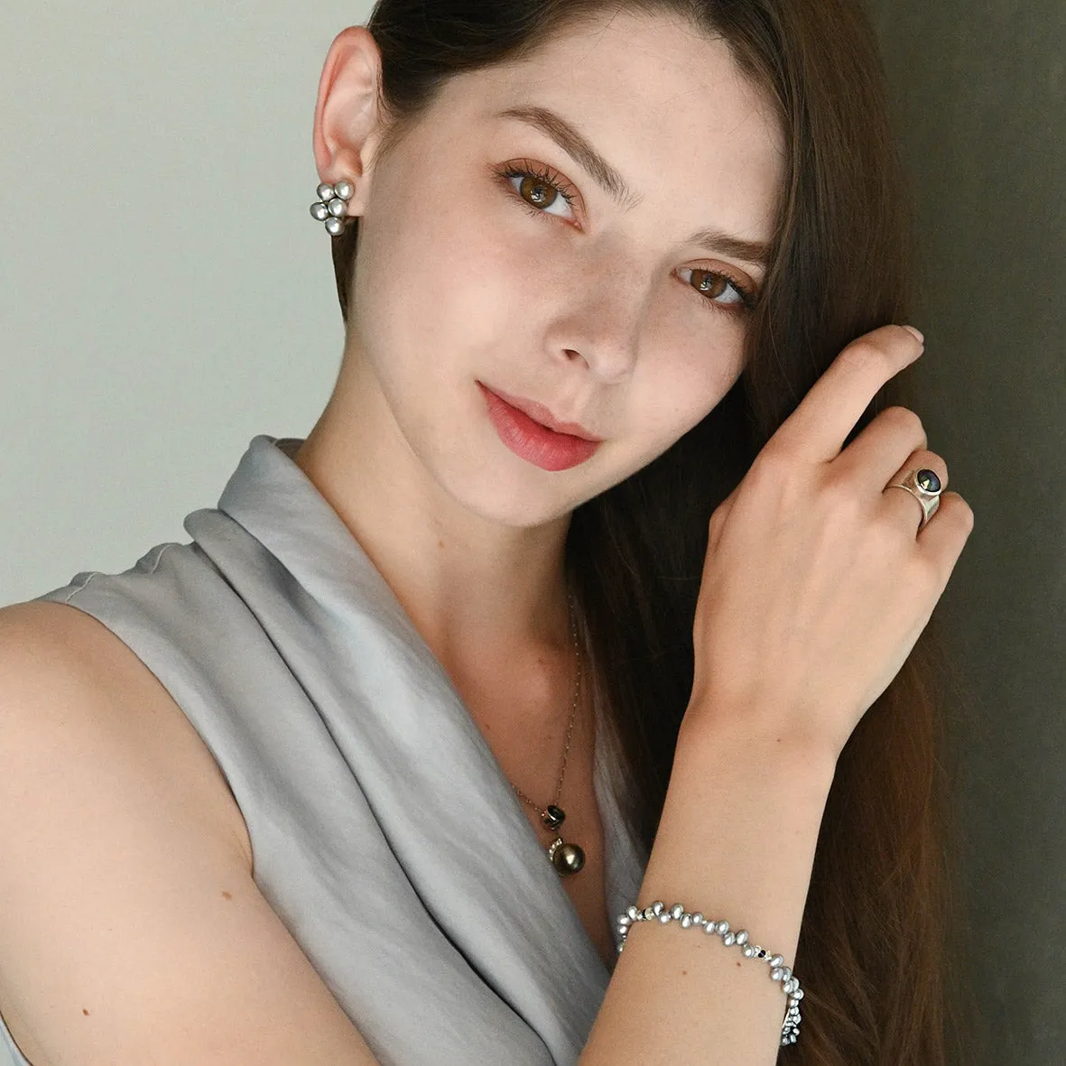 Grey Freshwater Pearl 'Cuff' Earrings