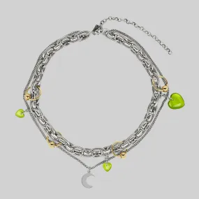 HALF HEARTED. Pierced Chunky Chain & Moon Charm Necklace - Silver