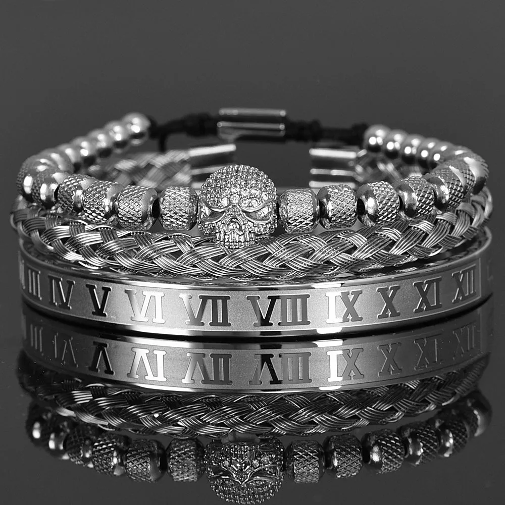 Handmade Bracelet with Micro Pave Skeleton Skull