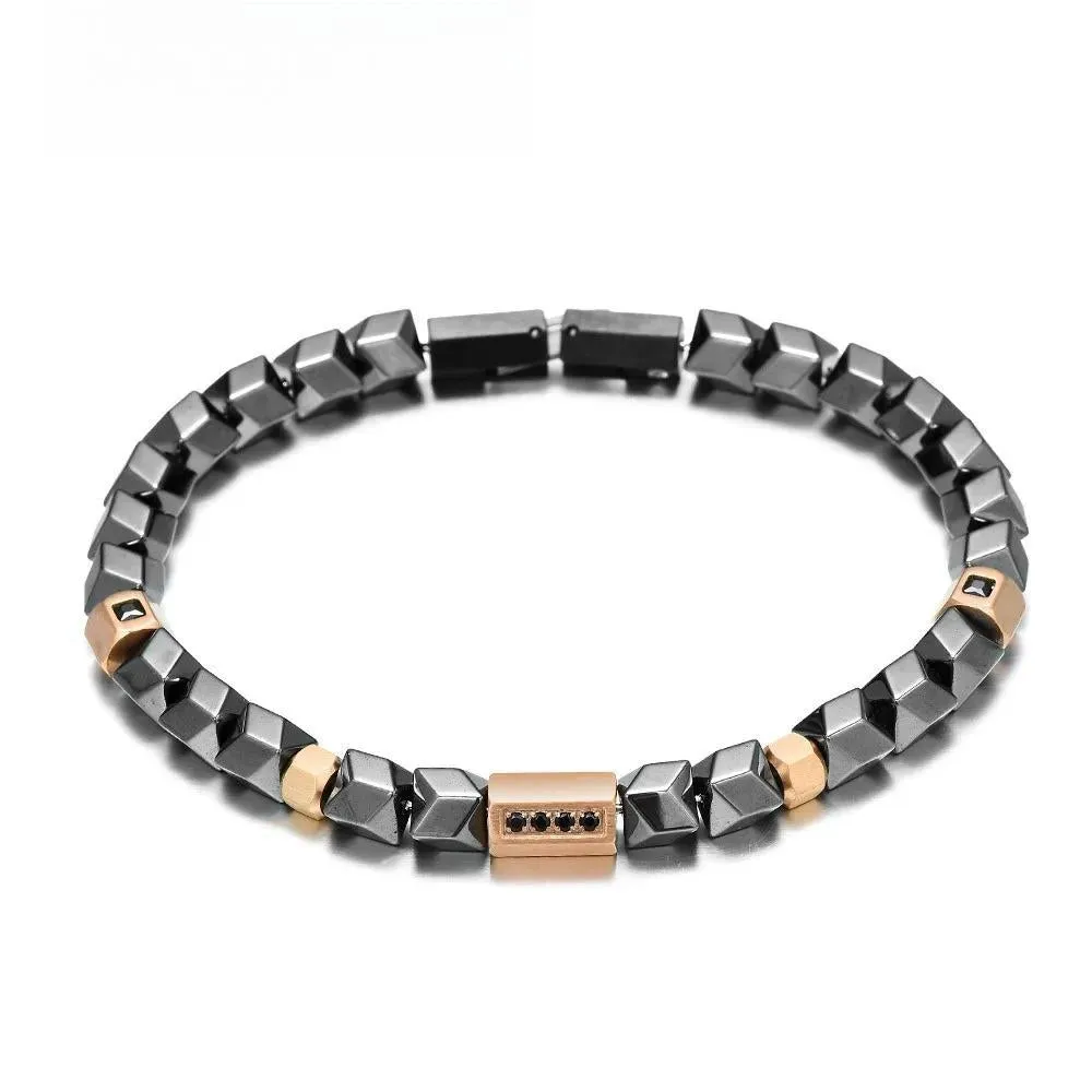 High Polished Cool Geometry Hematite Beads Bracelets Men