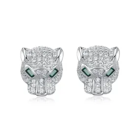 Hollow Leopard Head Created Diamond Earrings