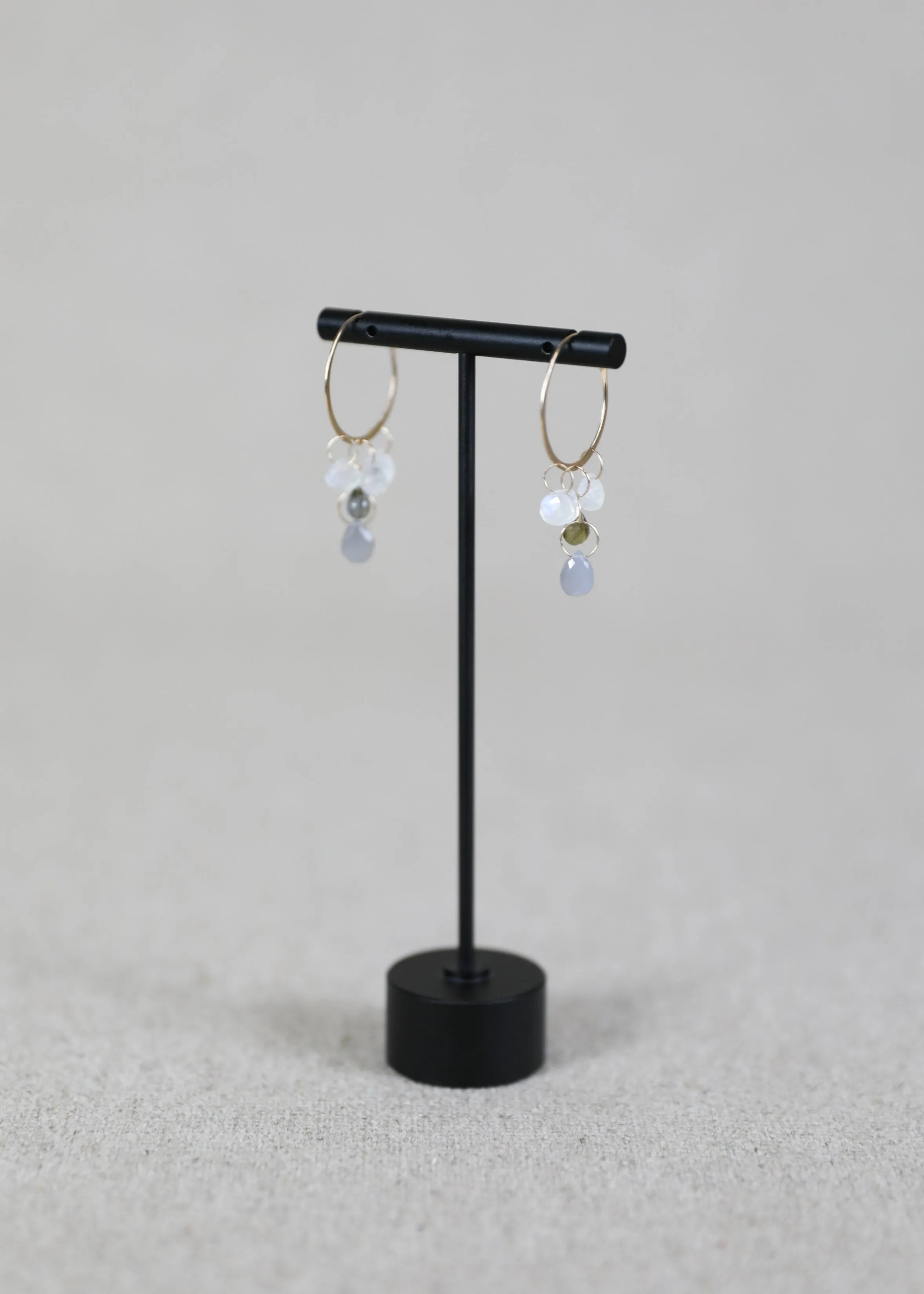 Hoop Earring with Tiered Labradorite, Moonstone, Opal