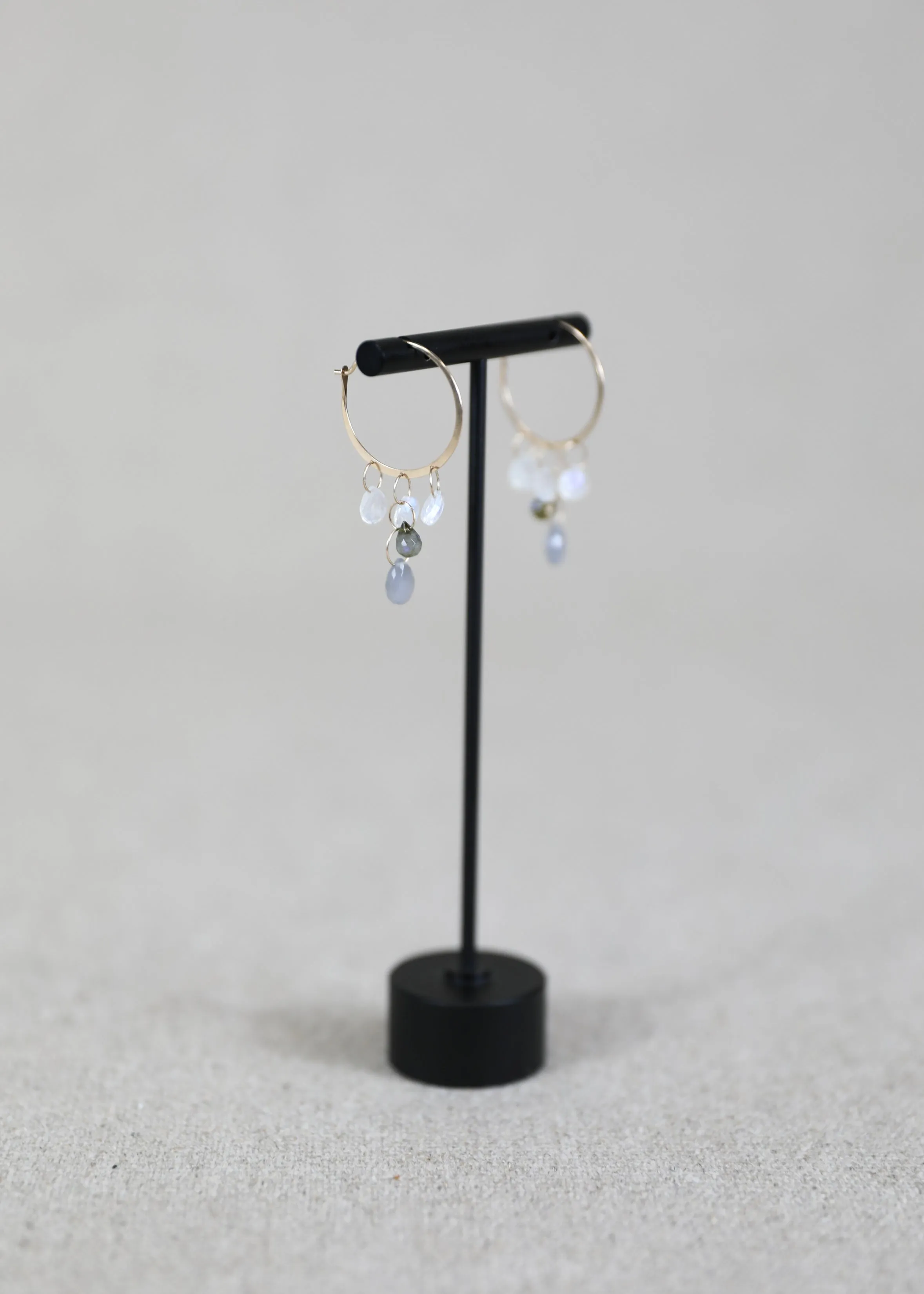 Hoop Earring with Tiered Labradorite, Moonstone, Opal