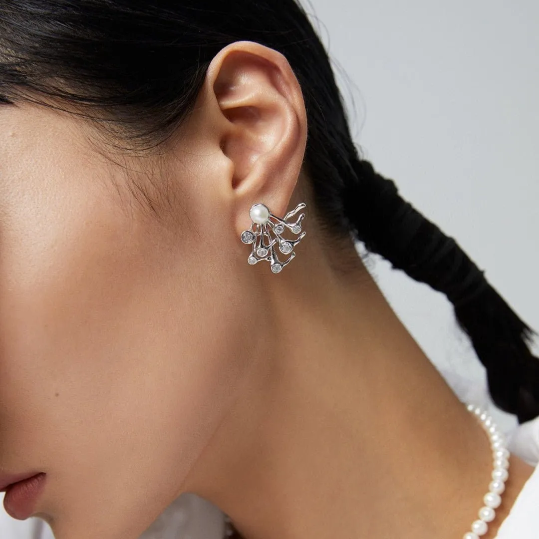 Irregular Zirconia Pearl Stud Earrings