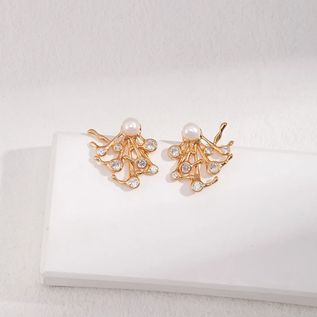 Irregular Zirconia Pearl Stud Earrings
