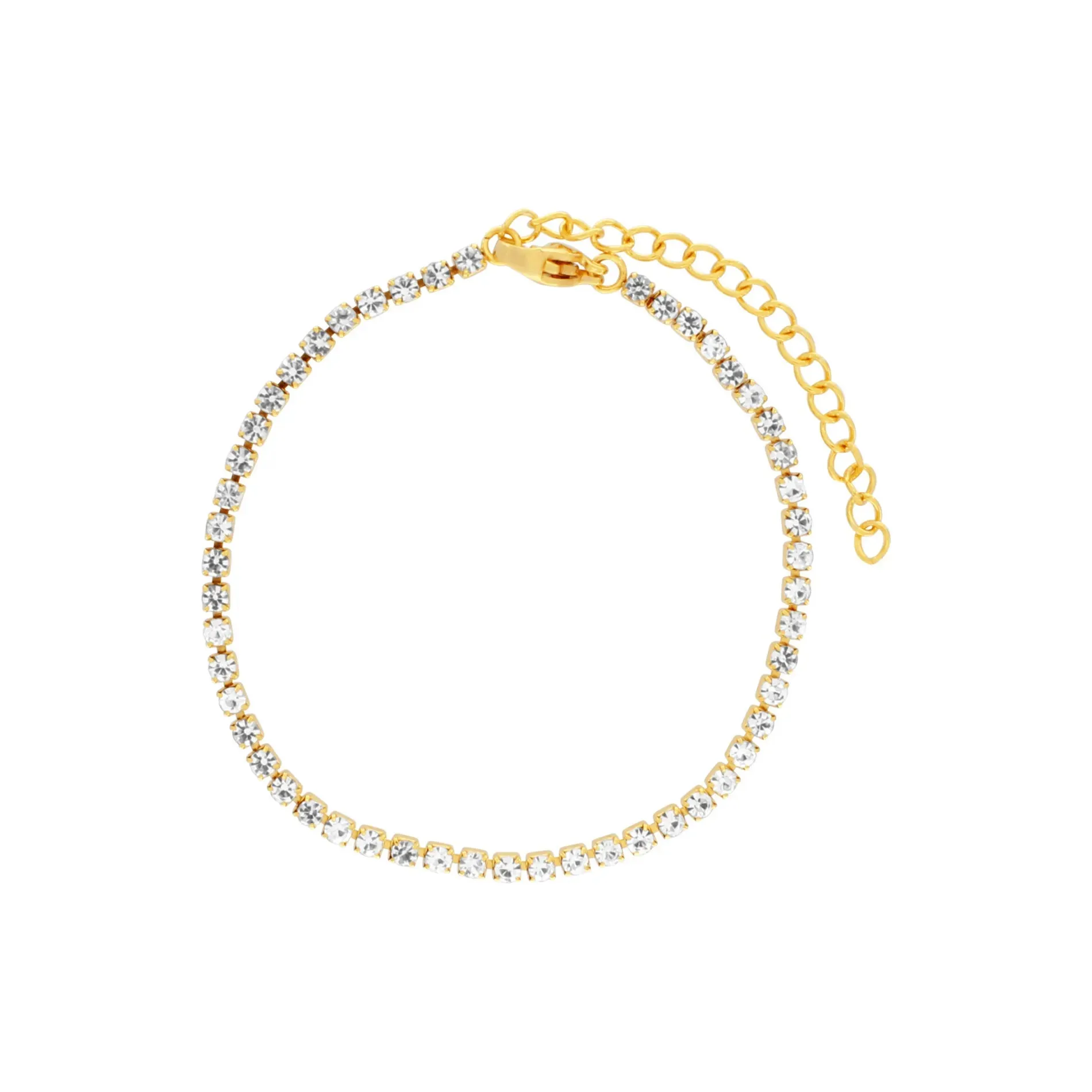 Joy Waterproof CZ Crystal 2mm Chain Bracelet 18K Gold Plating