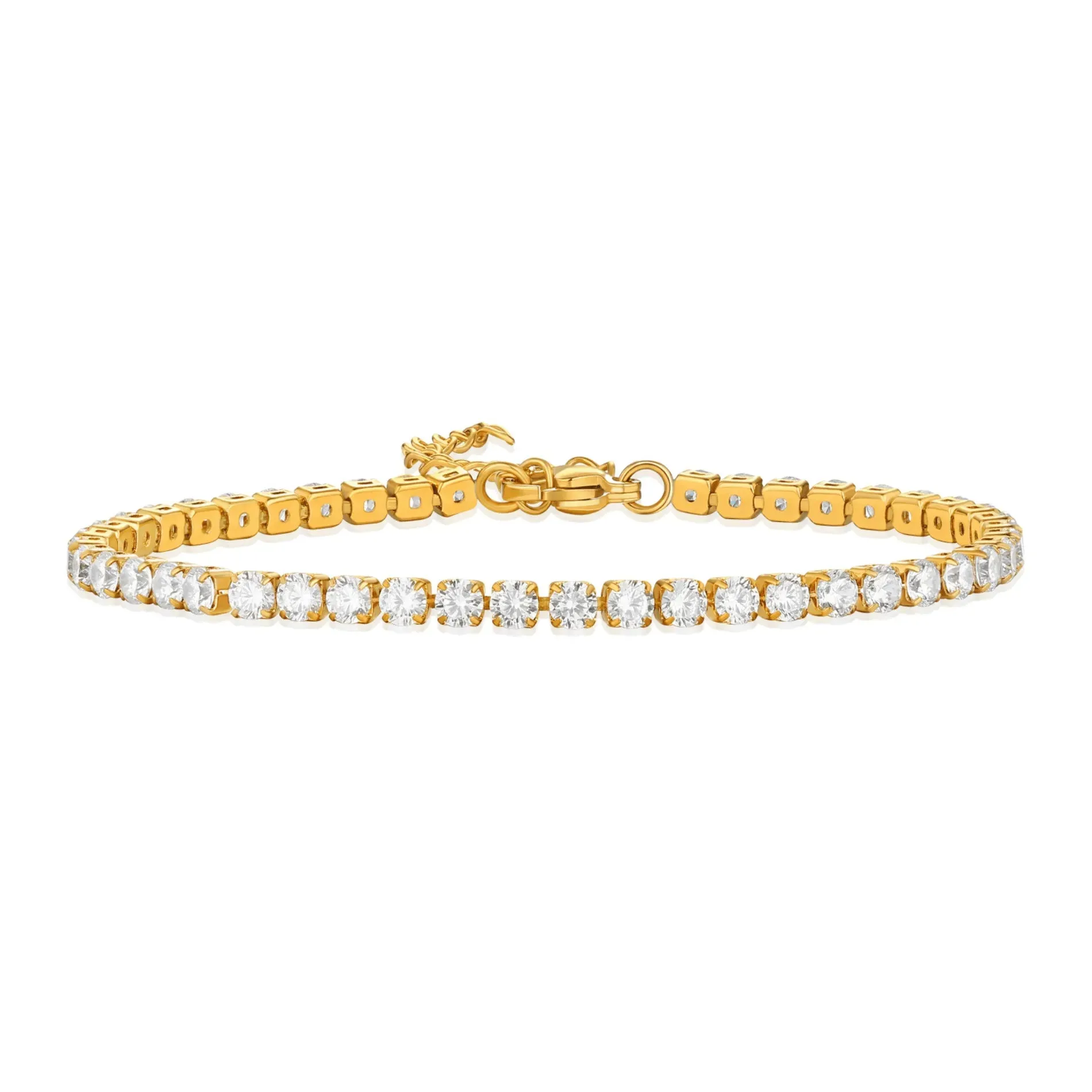 Joy Waterproof CZ Crystal 2mm Chain Bracelet 18K Gold Plating