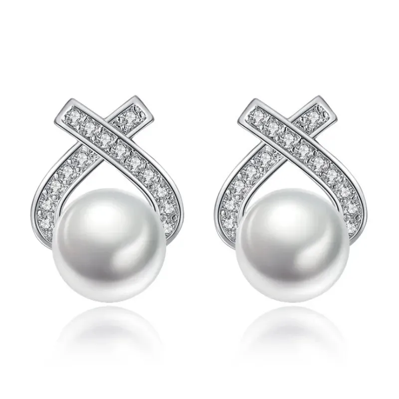 JuliaFashion - 2024 Retro Cross Inlaid Zircon Pearl Earrings
