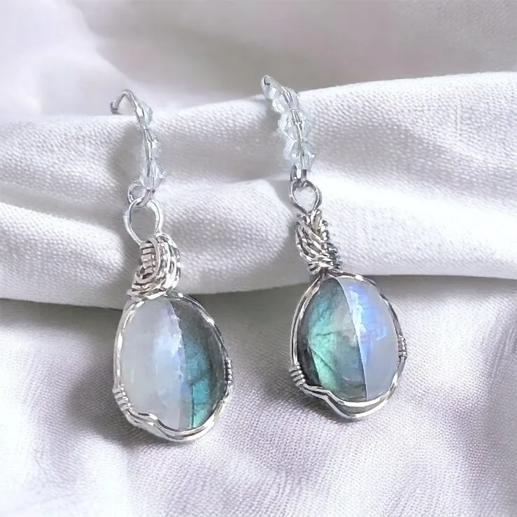 Labradorite Moonstone Oval Drop earrings