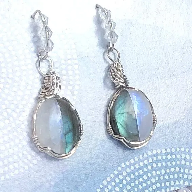 Labradorite Moonstone Oval Drop earrings
