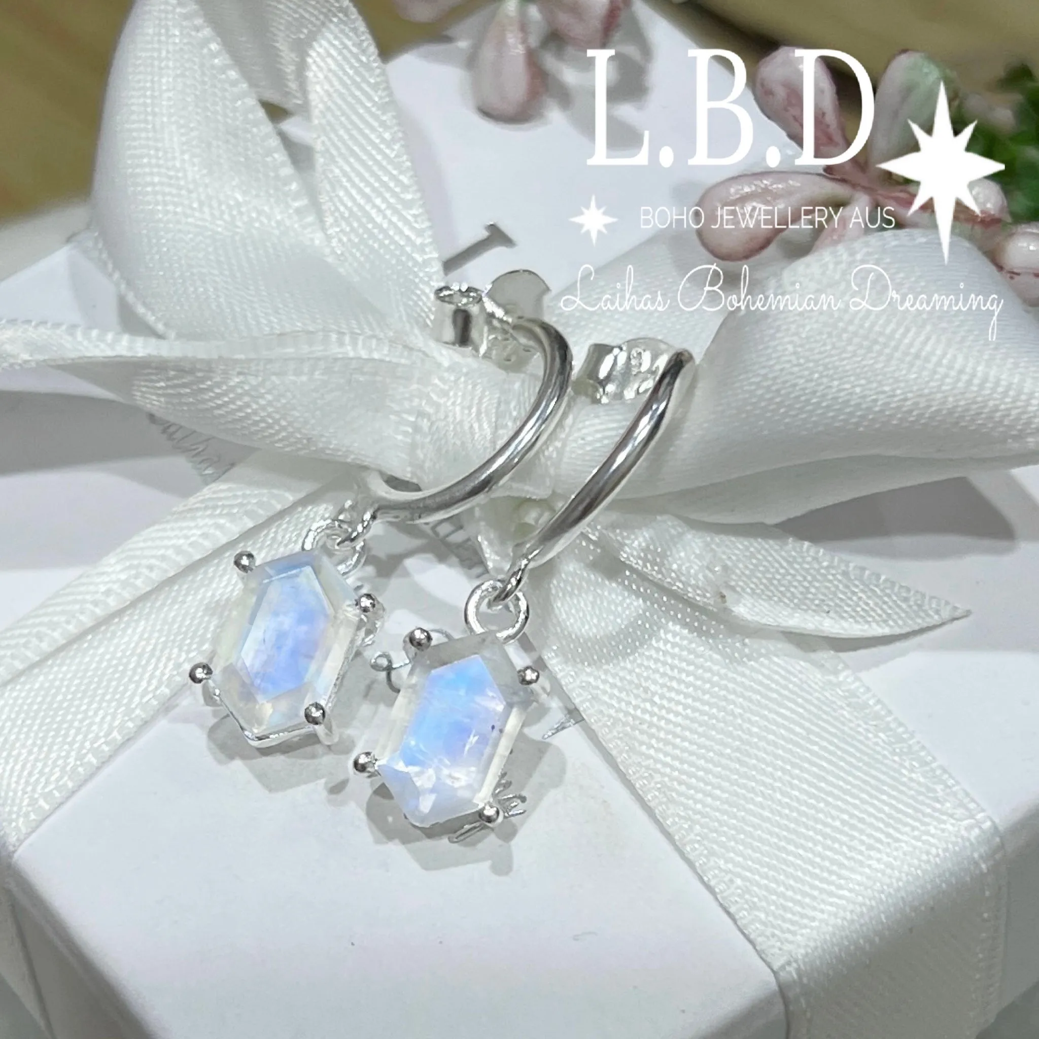 Laihas Miraculous Hexagon Moonstone Hoop Earrings