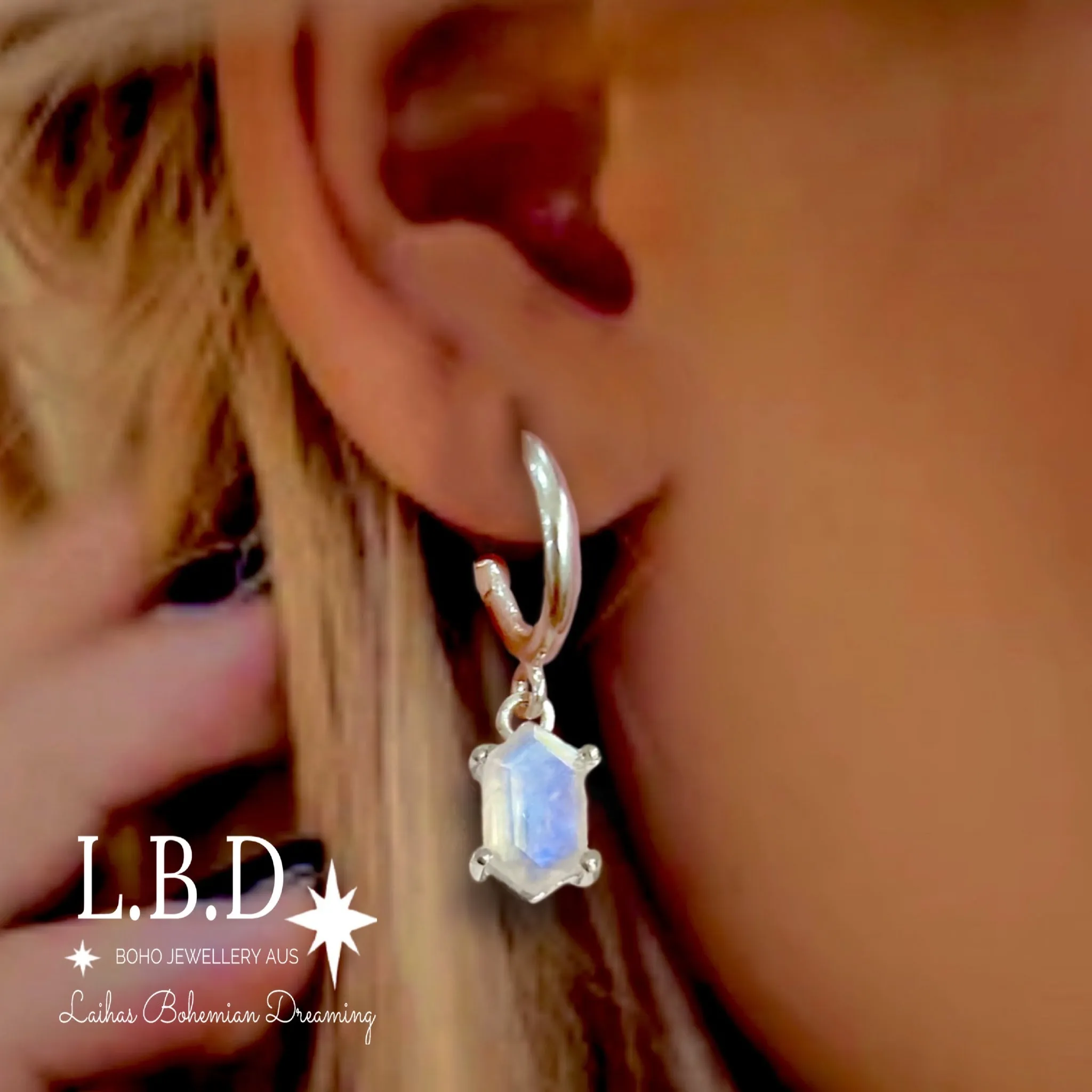 Laihas Miraculous Hexagon Moonstone Hoop Earrings