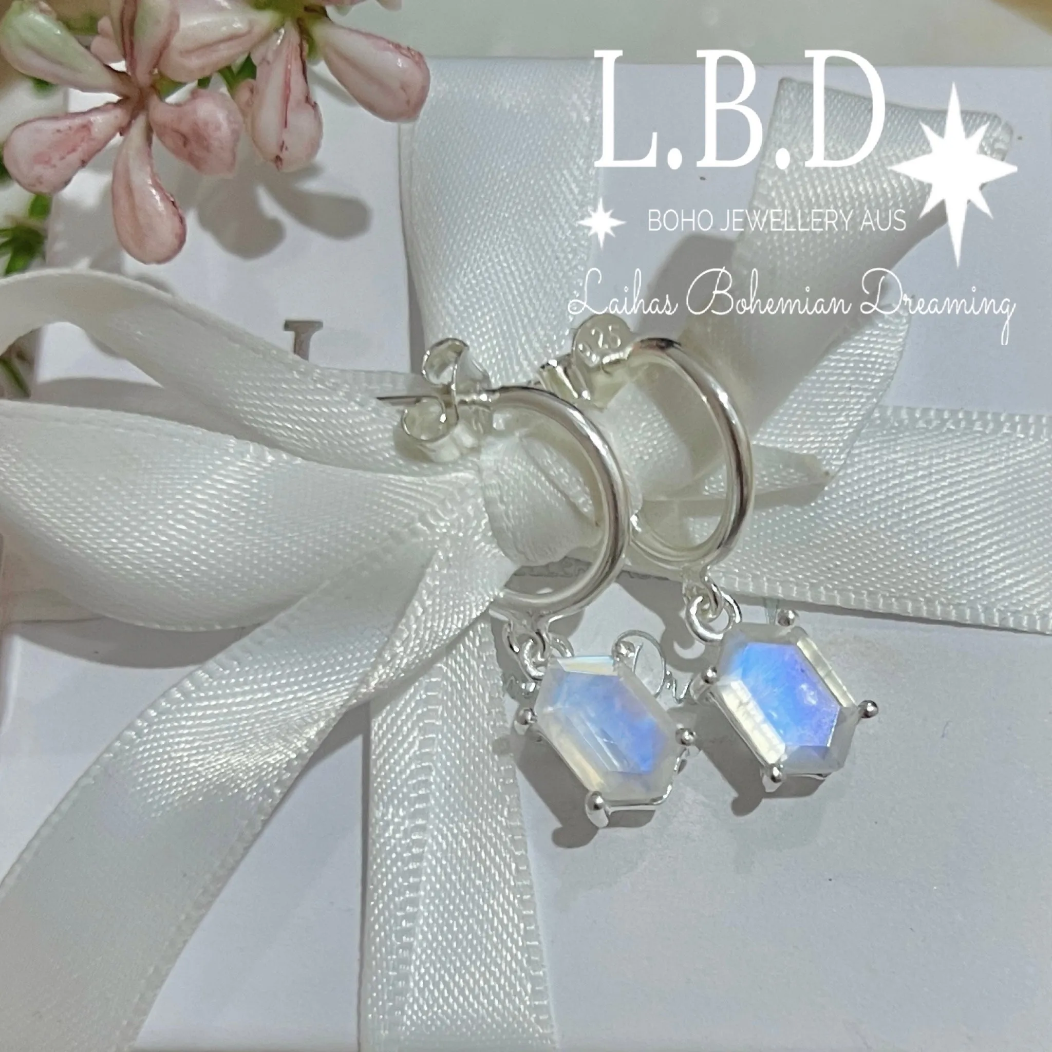 Laihas Miraculous Hexagon Moonstone Hoop Earrings