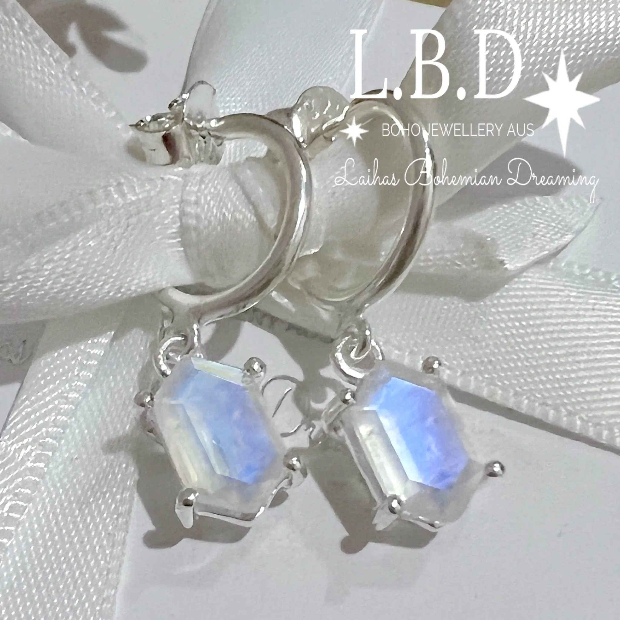 Laihas Miraculous Hexagon Moonstone Hoop Earrings