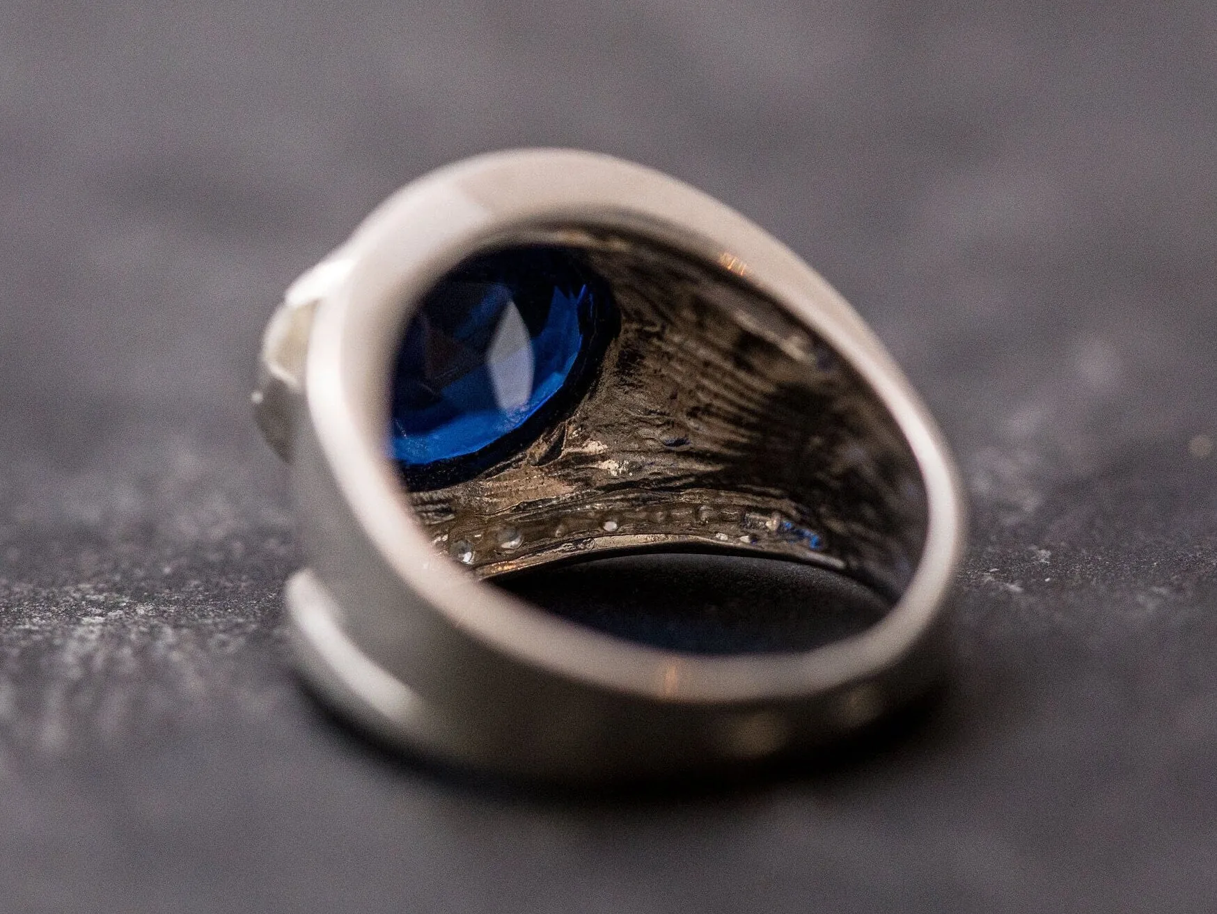 Large Sapphire Ring - Blue Oval Ring - Wide Dome Band