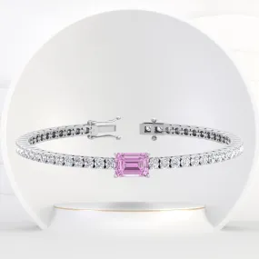 Martina - Emerald Cut Single Stone Natural Pink Sapphire & Diamond Tennis Bracelet