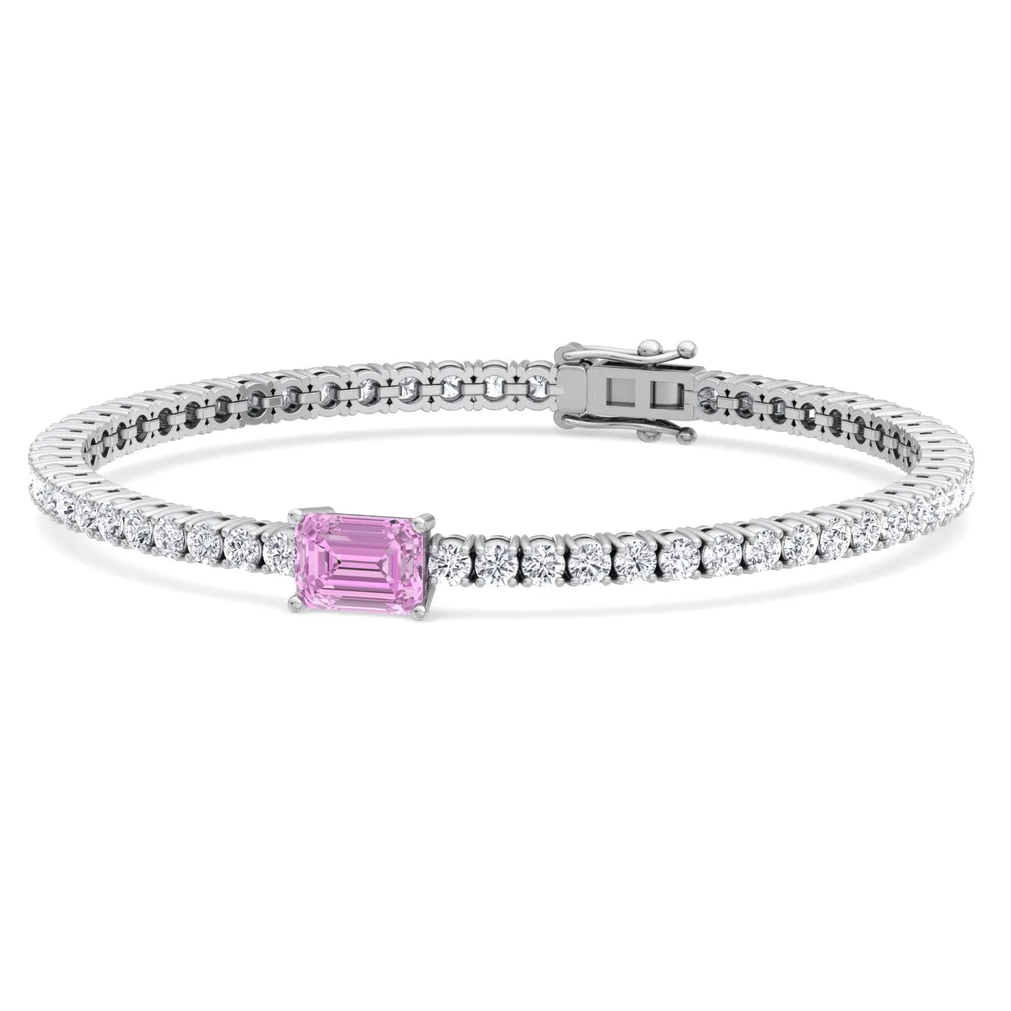 Martina - Emerald Cut Single Stone Natural Pink Sapphire & Diamond Tennis Bracelet