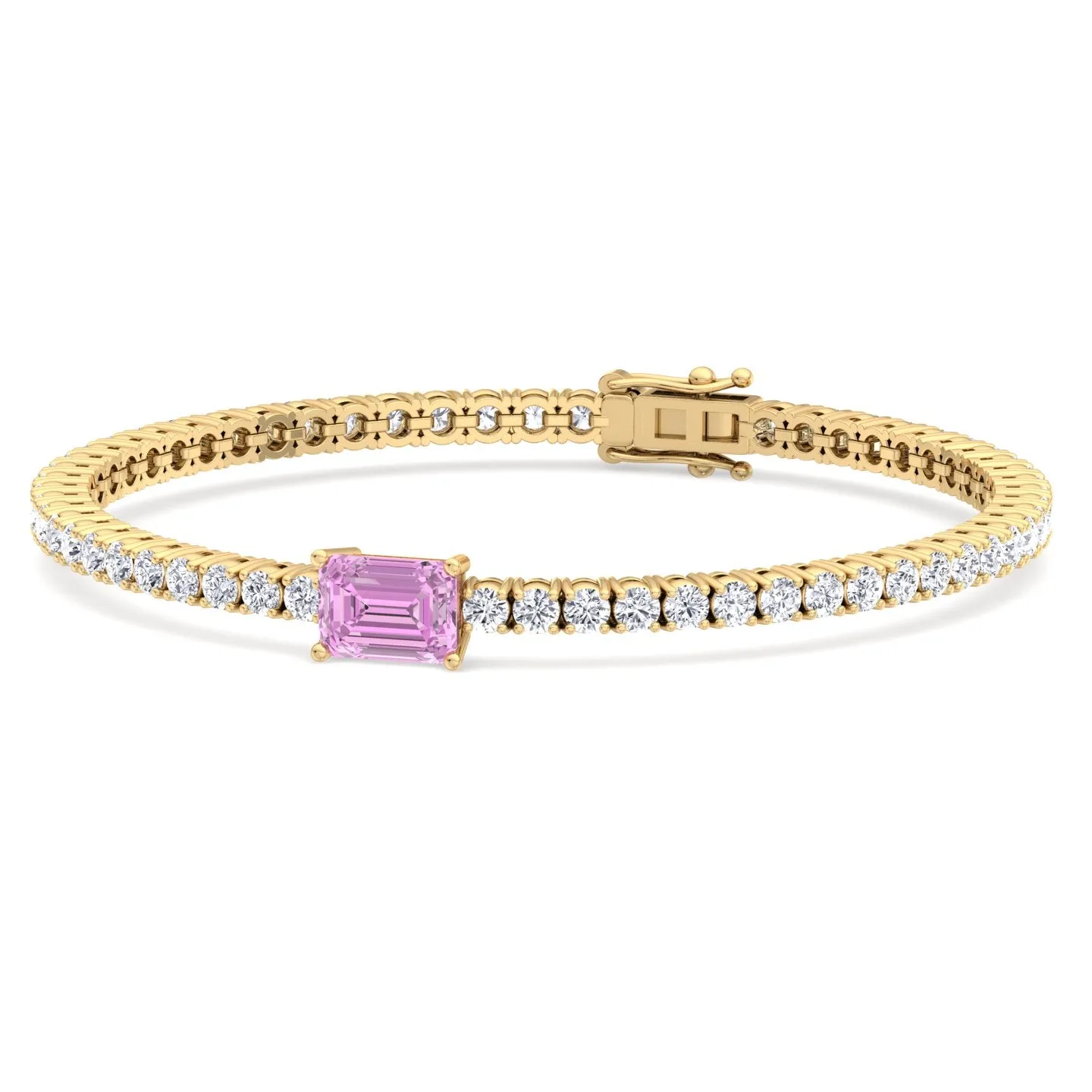 Martina - Emerald Cut Single Stone Natural Pink Sapphire & Diamond Tennis Bracelet