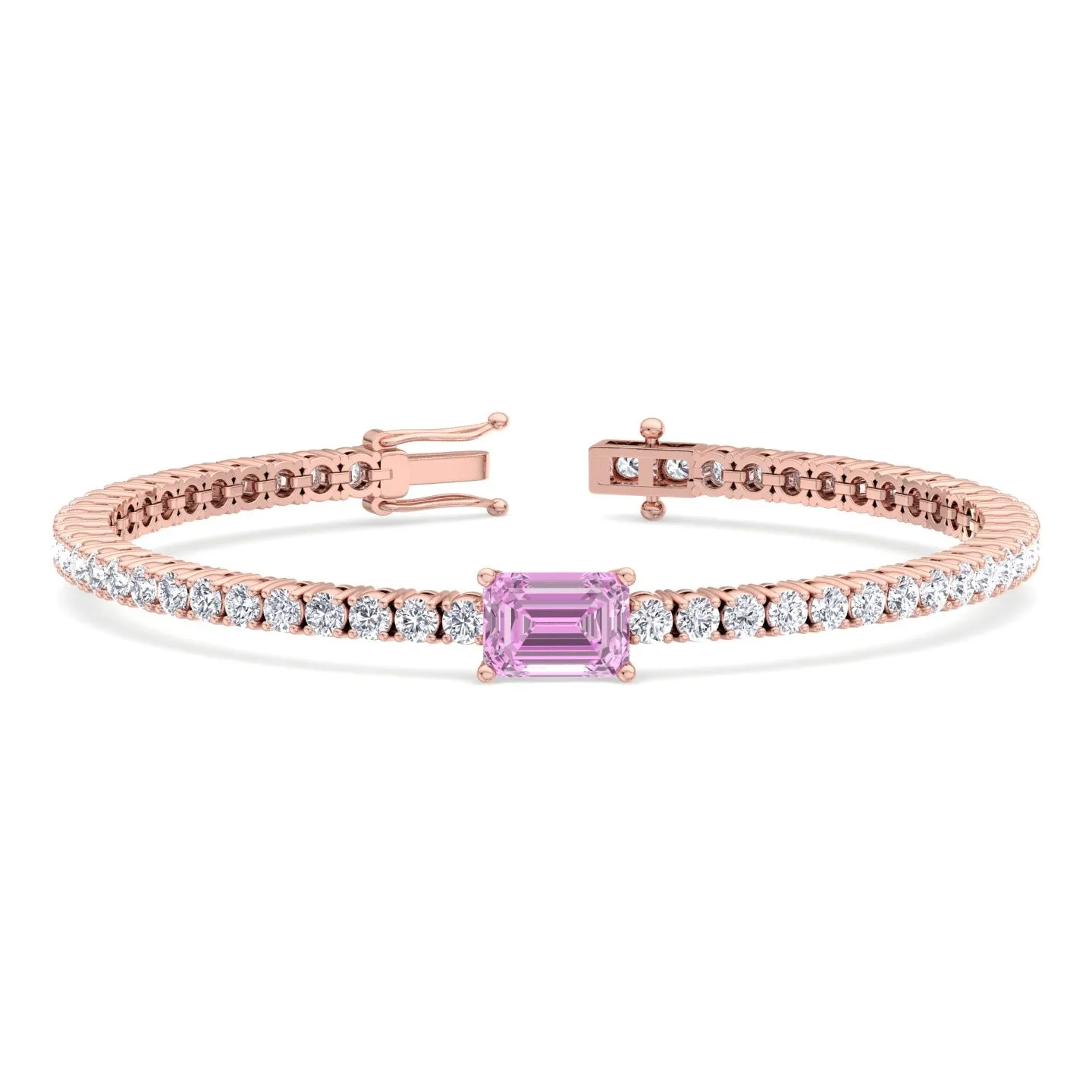 Martina - Emerald Cut Single Stone Natural Pink Sapphire & Diamond Tennis Bracelet