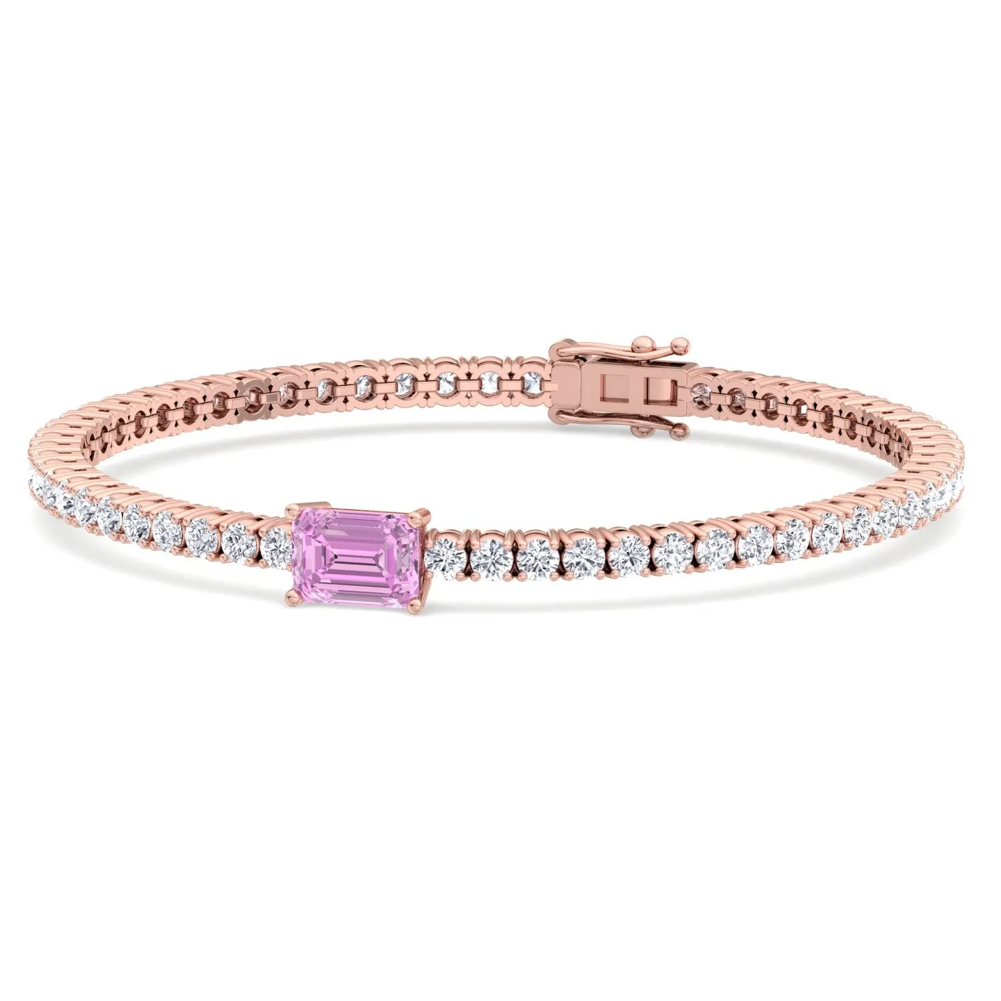 Martina - Emerald Cut Single Stone Natural Pink Sapphire & Diamond Tennis Bracelet
