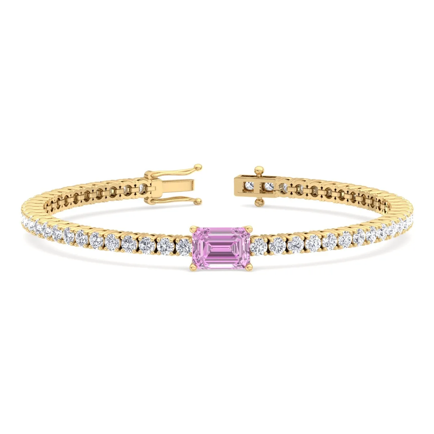 Martina - Emerald Cut Single Stone Natural Pink Sapphire & Diamond Tennis Bracelet