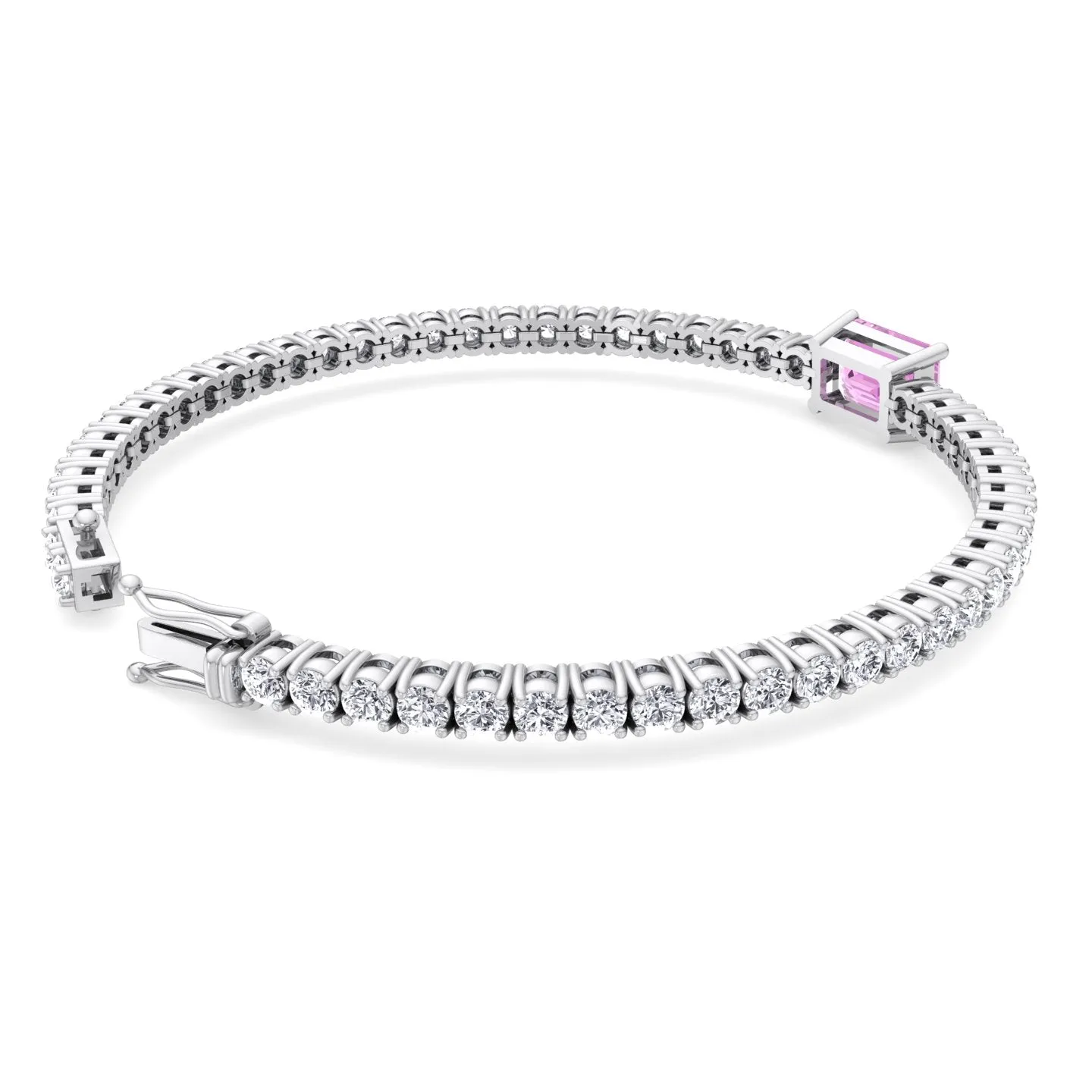 Martina - Emerald Cut Single Stone Natural Pink Sapphire & Diamond Tennis Bracelet
