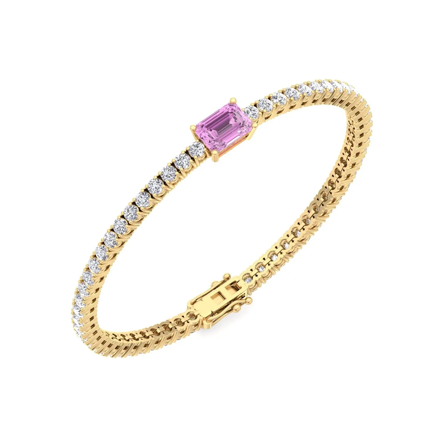 Martina - Emerald Cut Single Stone Natural Pink Sapphire & Diamond Tennis Bracelet