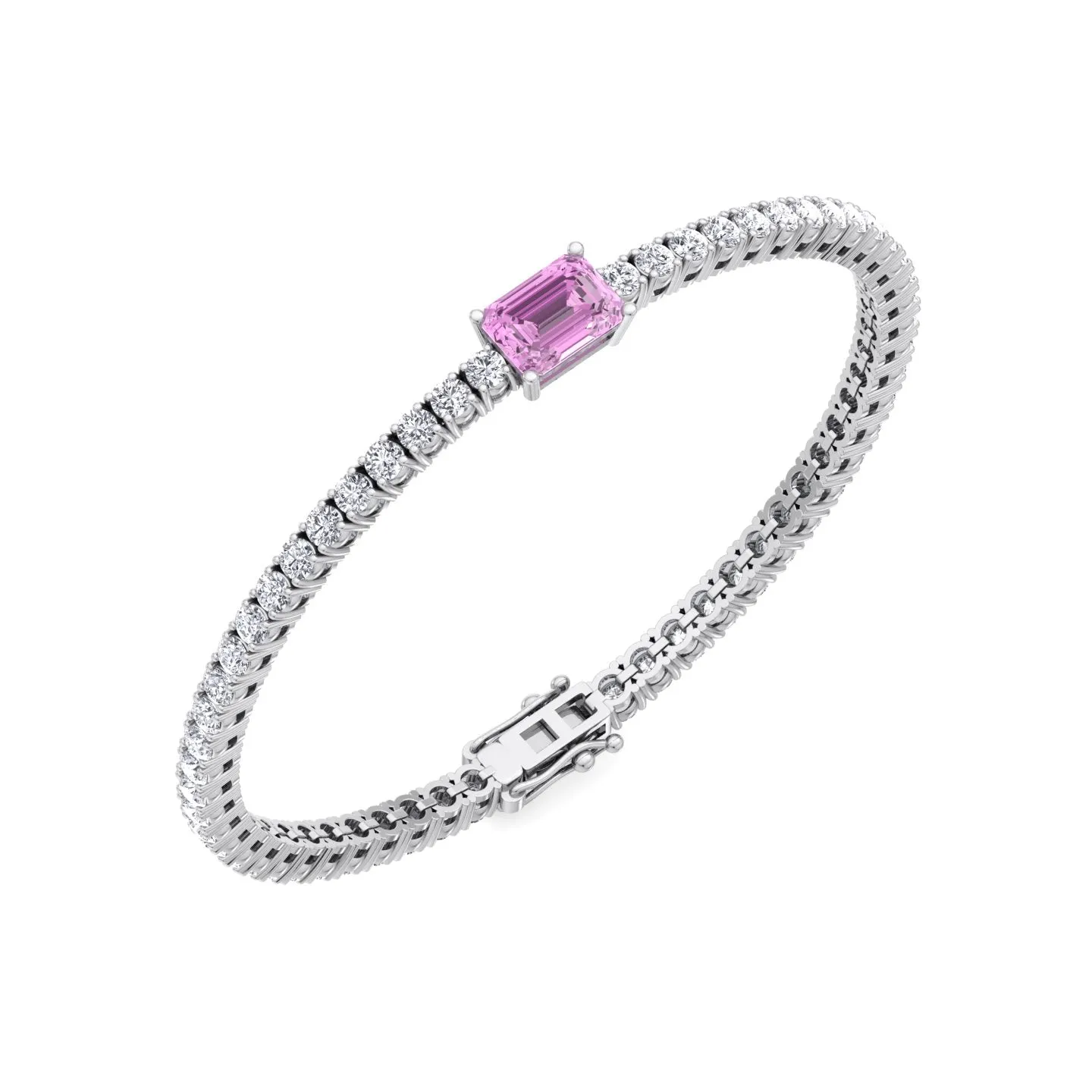 Martina - Emerald Cut Single Stone Natural Pink Sapphire & Diamond Tennis Bracelet