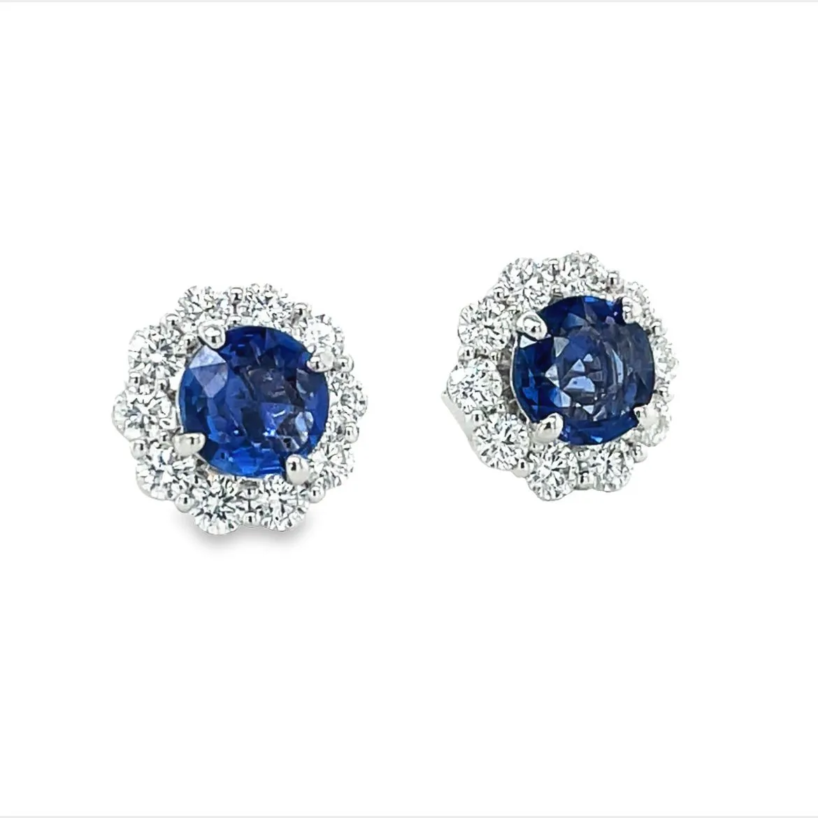 Medium Blue Sapphire & Diamond Stud Earrings
