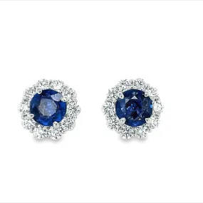 Medium Blue Sapphire & Diamond Stud Earrings