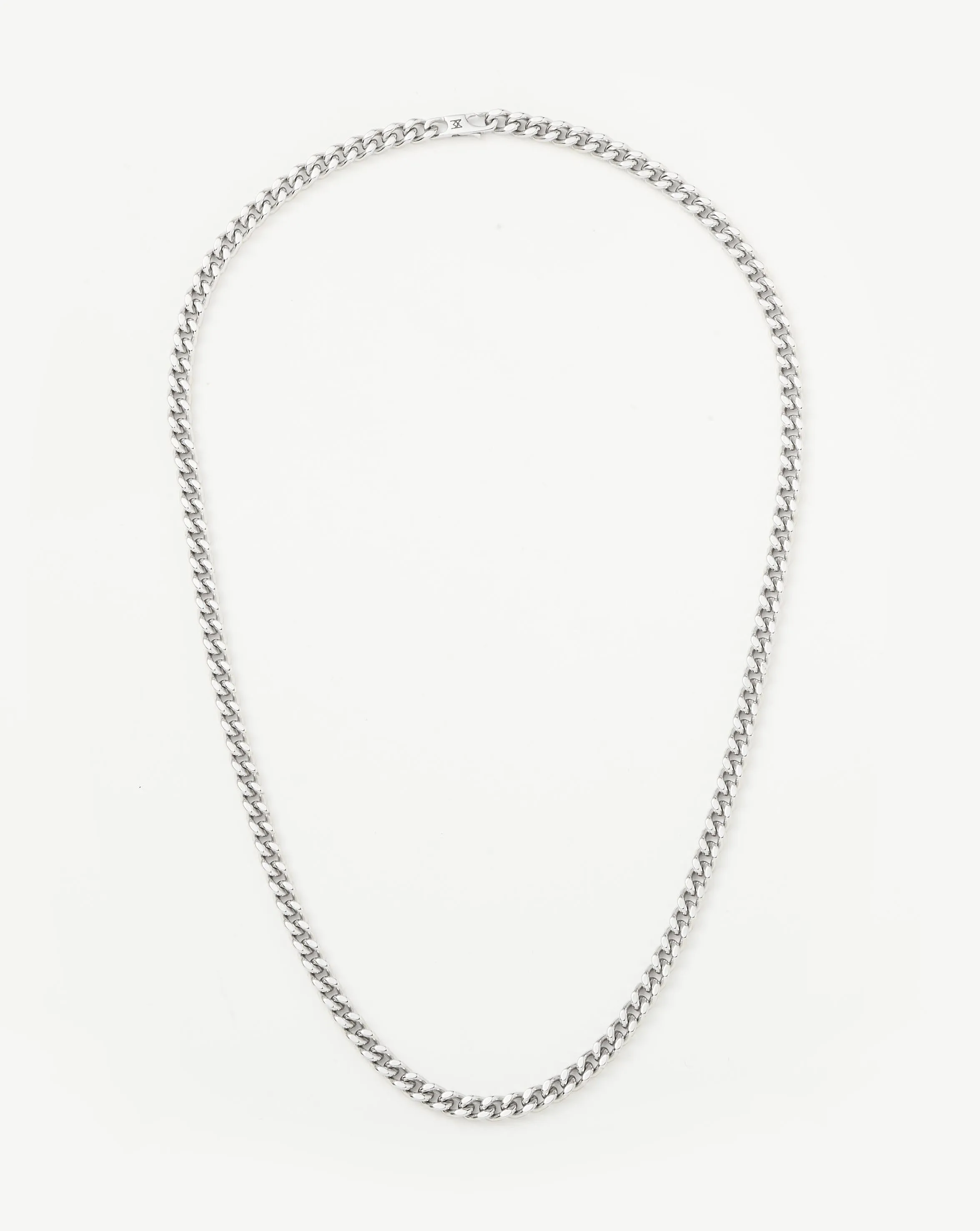 Mens Flat Curb Chain Necklace | Silver Plated