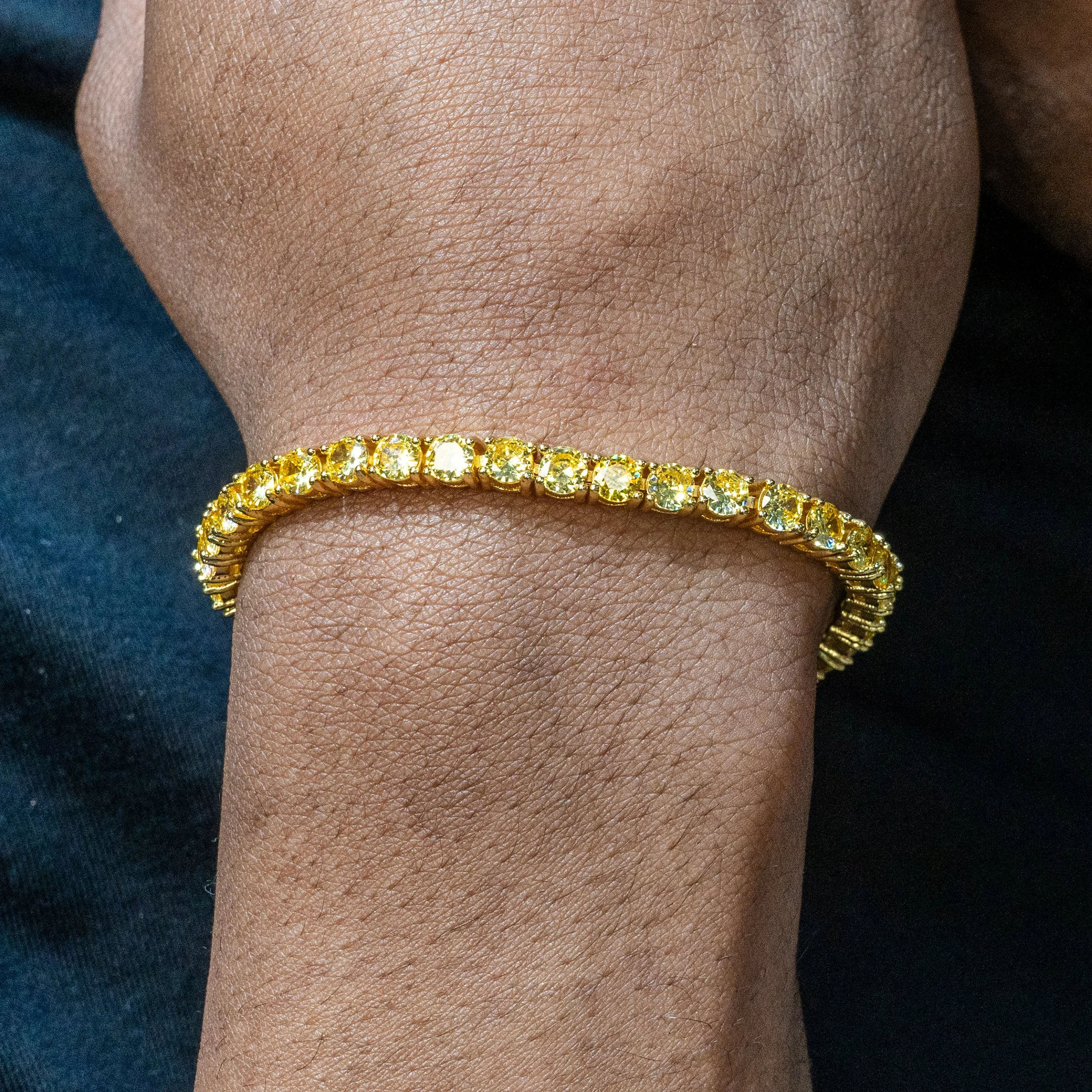 Mens Gold Yellow Canary Tennis Bracelet