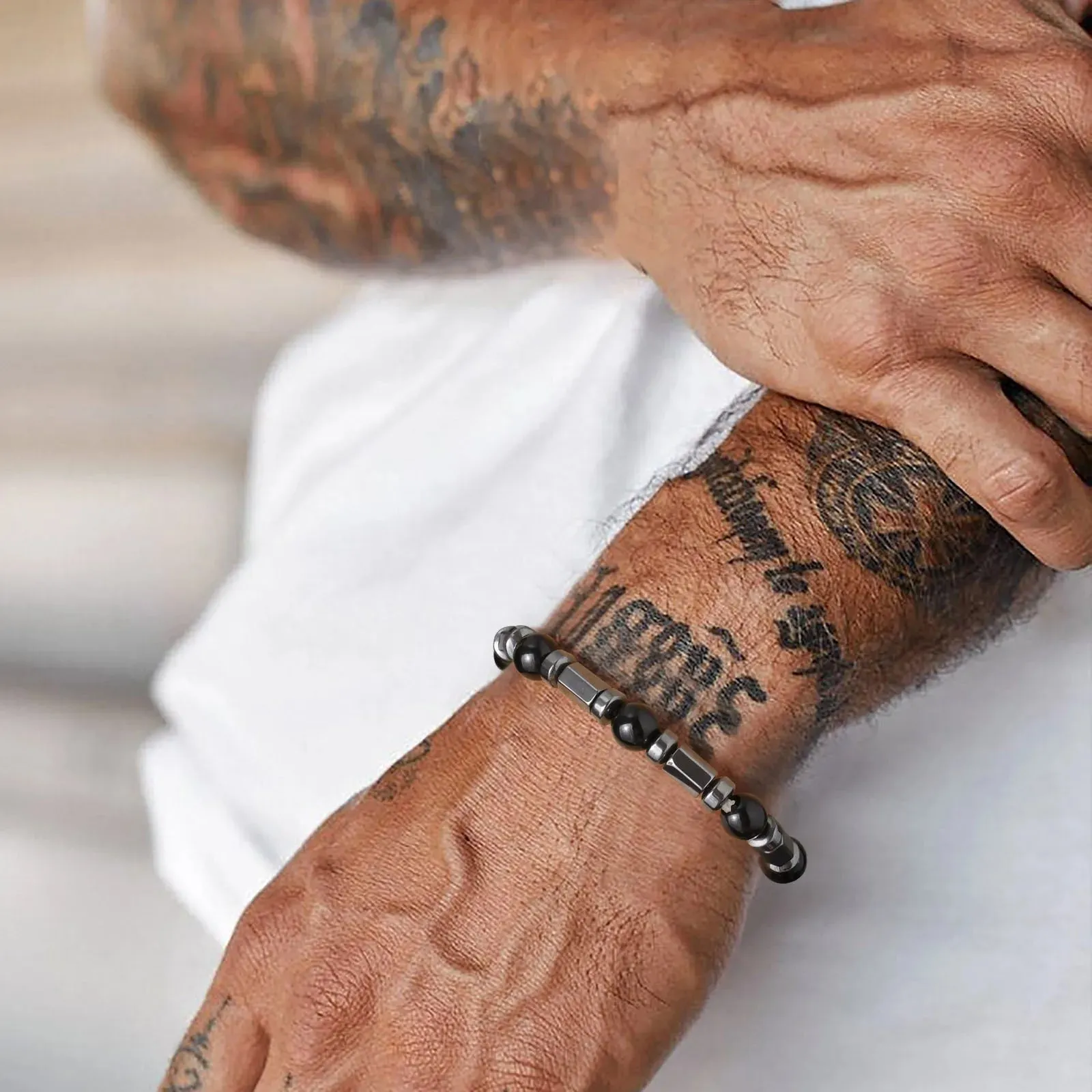 Mens Hematite Beads Chain Bracelets Gift Jewelry