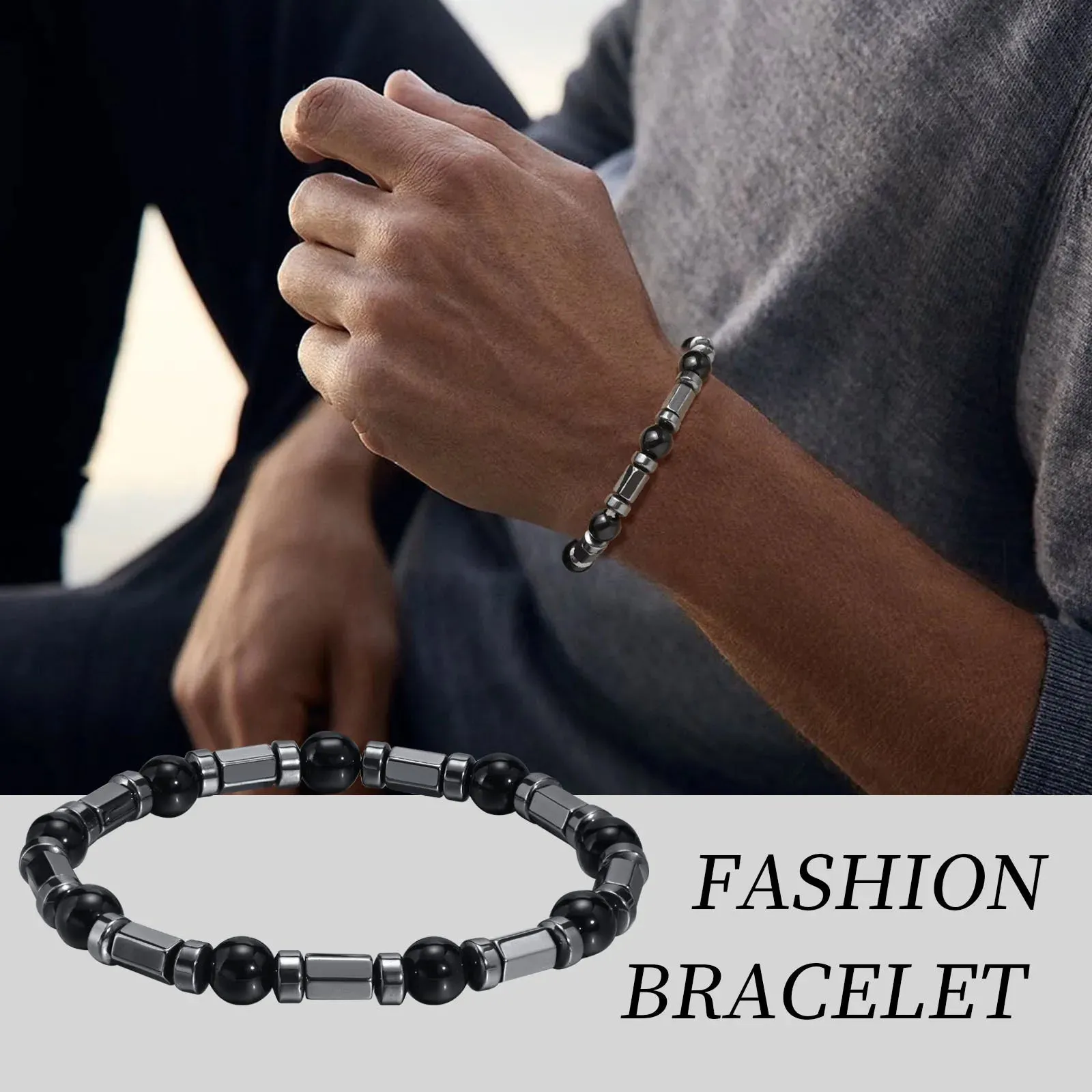 Mens Hematite Beads Chain Bracelets Gift Jewelry
