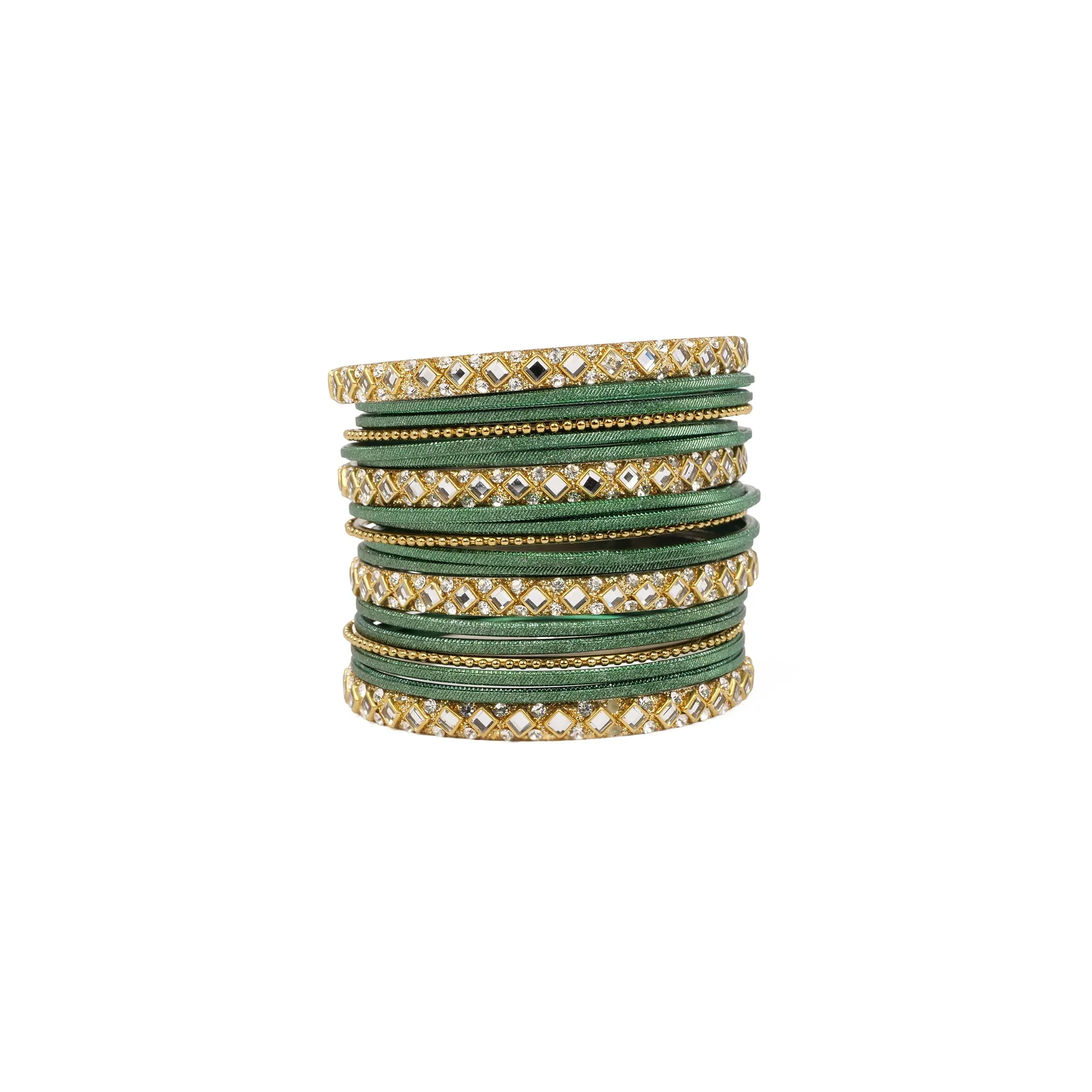 Mirror Shimmer Bangle Set in Green
