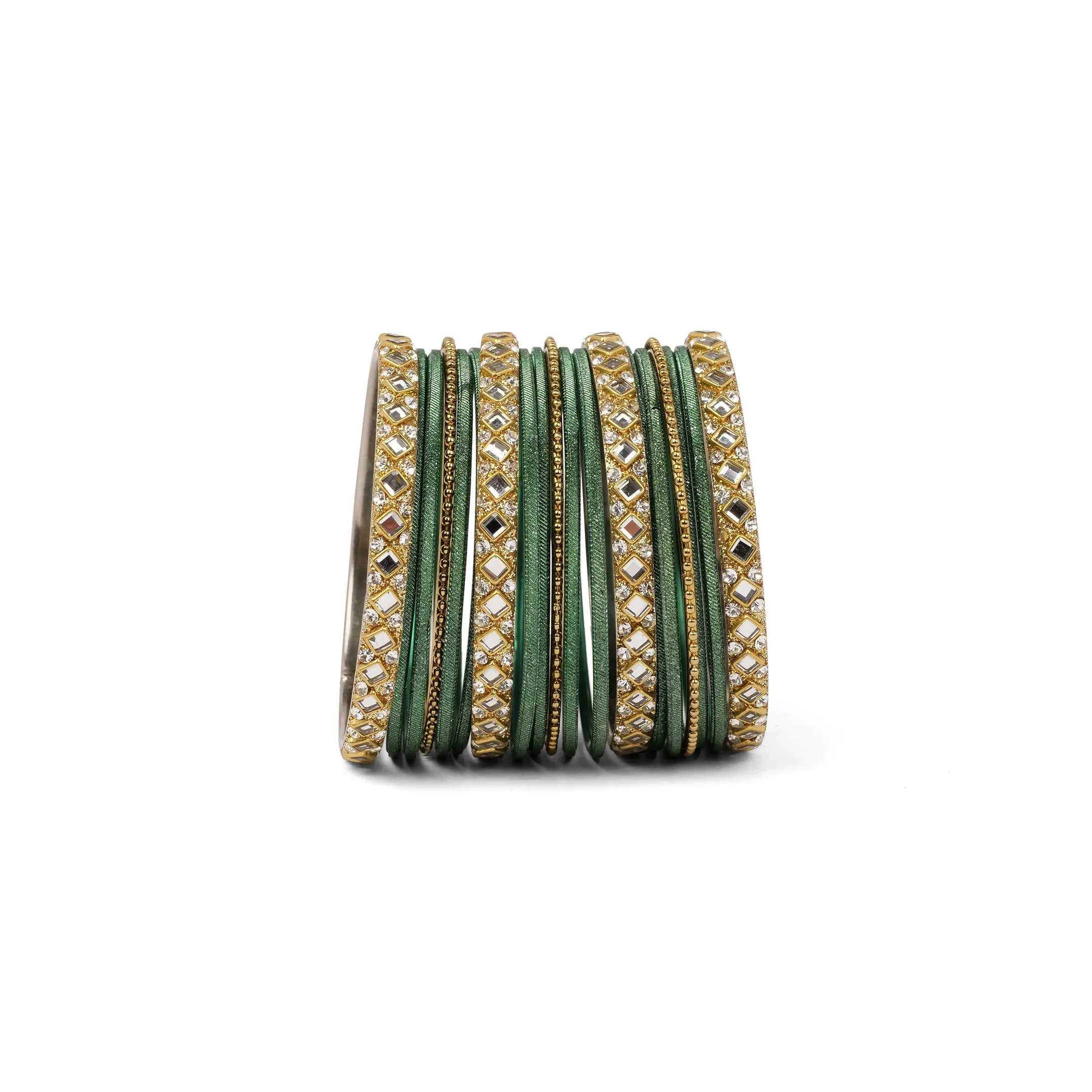 Mirror Shimmer Bangle Set in Green