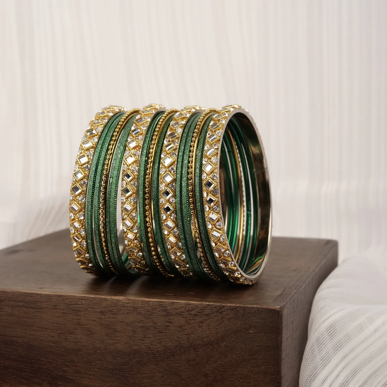 Mirror Shimmer Bangle Set in Green
